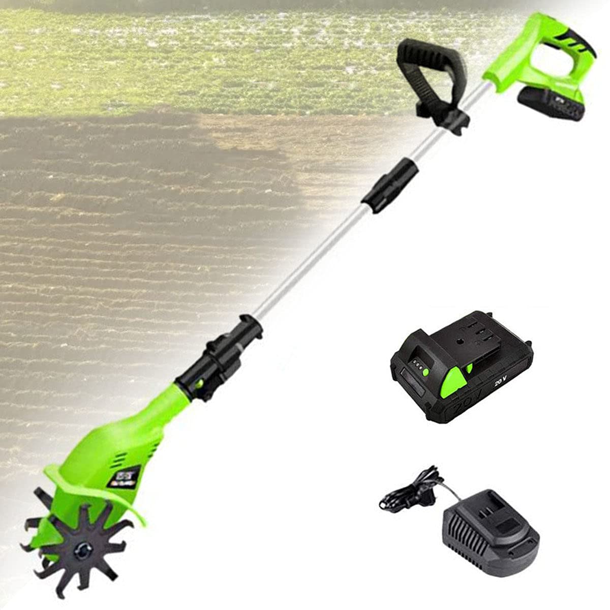 20V Cordless Garden Tiller - 4000mAh Battery Powered Handheld Rotavator & Soil Cultivator for Gardening, Vegetable Plots, Flower Beds - Electric Cultivation Machine for Home Yard & Farm Use