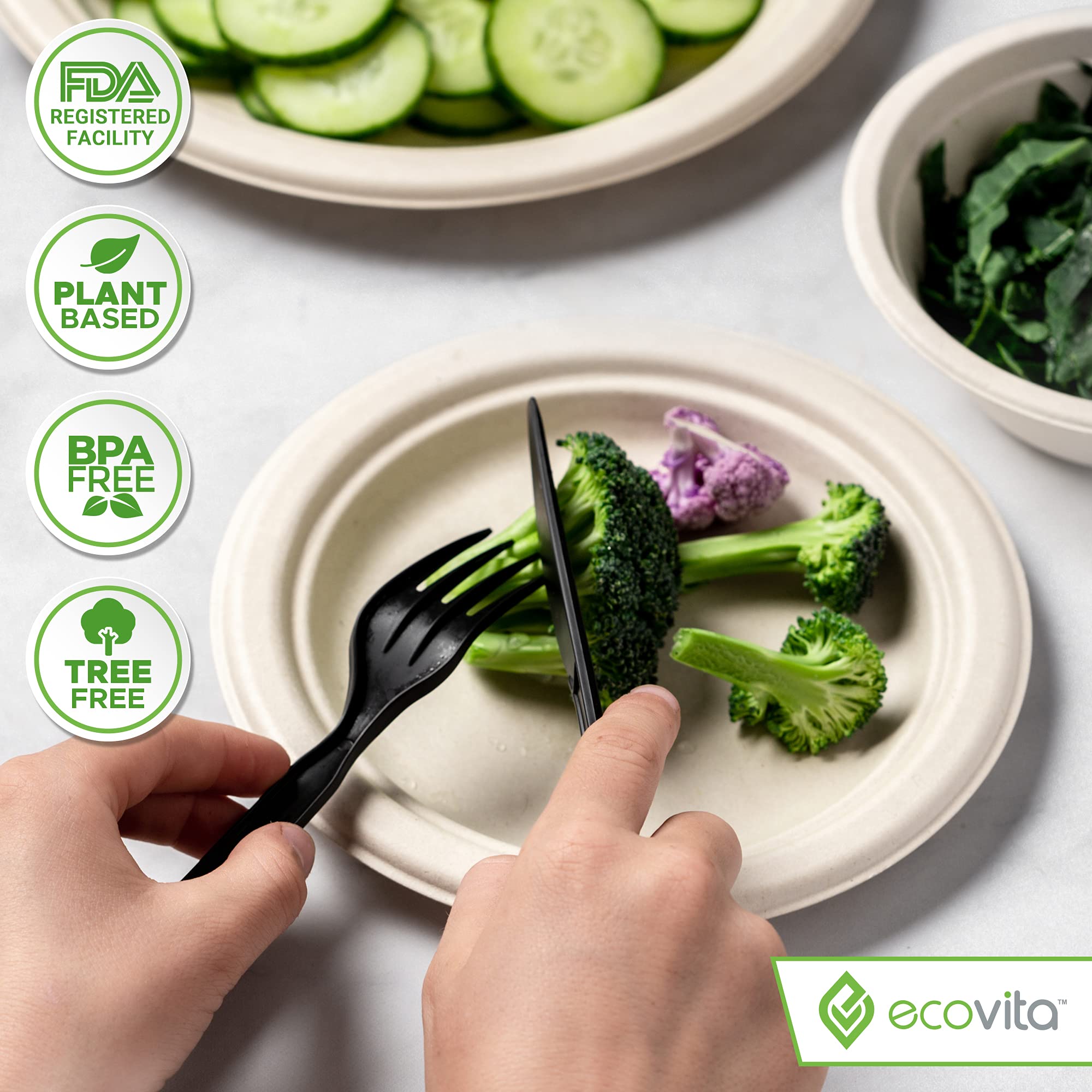 Eco-Friendly 100% Compostable Cutlery Set - 380 Large Disposable Forks, Spoons & Knives (7 Inch) | Durable, Heat-Resistant Biodegradable Utensils | Perfect for Parties, Picnics, BBQs & Zero-Waste Living