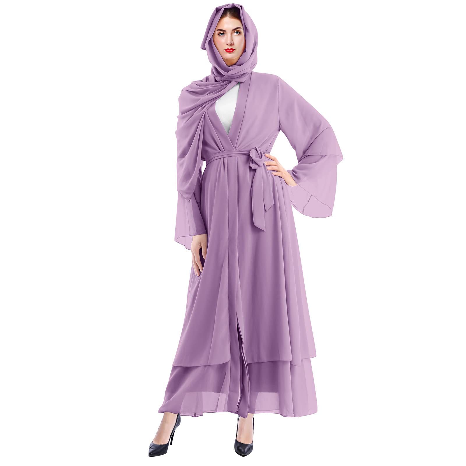 Elegant Muslim Abaya Dress for Women - Long Sleeve Islamic Dubai Abaya Cardigan Robe - Modest Middle East Prayer Dress with Hijab - Perfect for Prayer, Mosque, and Special Occasions
