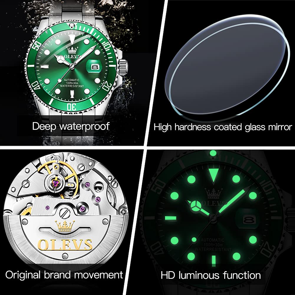 OLEVS Men's Automatic Skeleton Mechanical Watch - Waterproof Stainless Steel Dress Watch for Business & Casual Wear
