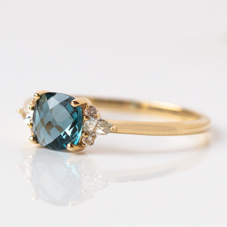 14K Blue Topaz & White Sapphire Ring – Elegant Sterling Silver Jewelry for Women, Perfect for Engagement, Wedding & Anniversary Gifts