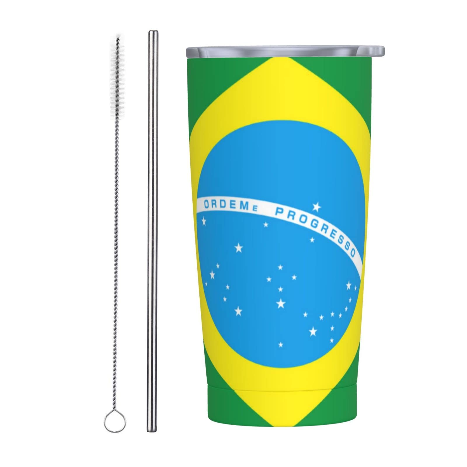 SWEET TANG 20oz Reusable Stainless Steel Tumbler - Double Wall Insulated Coffee Cup with Lid & Straw | Hot & Cold Beverage Mug for Men, Women | Brazilian Flag Green Design | Perfect for School, Office, Travel & Outdoor Activities