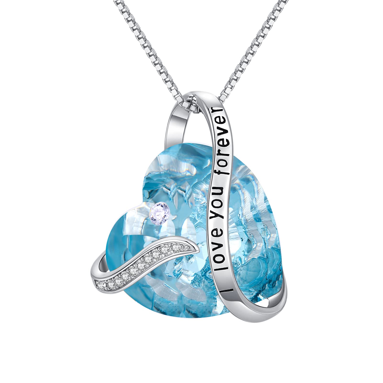 TOUPOP Sterling Silver Forever Love Heart Pendant Necklace with Birthstone Crystal - Mothers Day Gifts, Birthday & Anniversary Jewelry for Women, Wife, Girlfriend - Perfect for Romantic Occasions & Special Celebrations