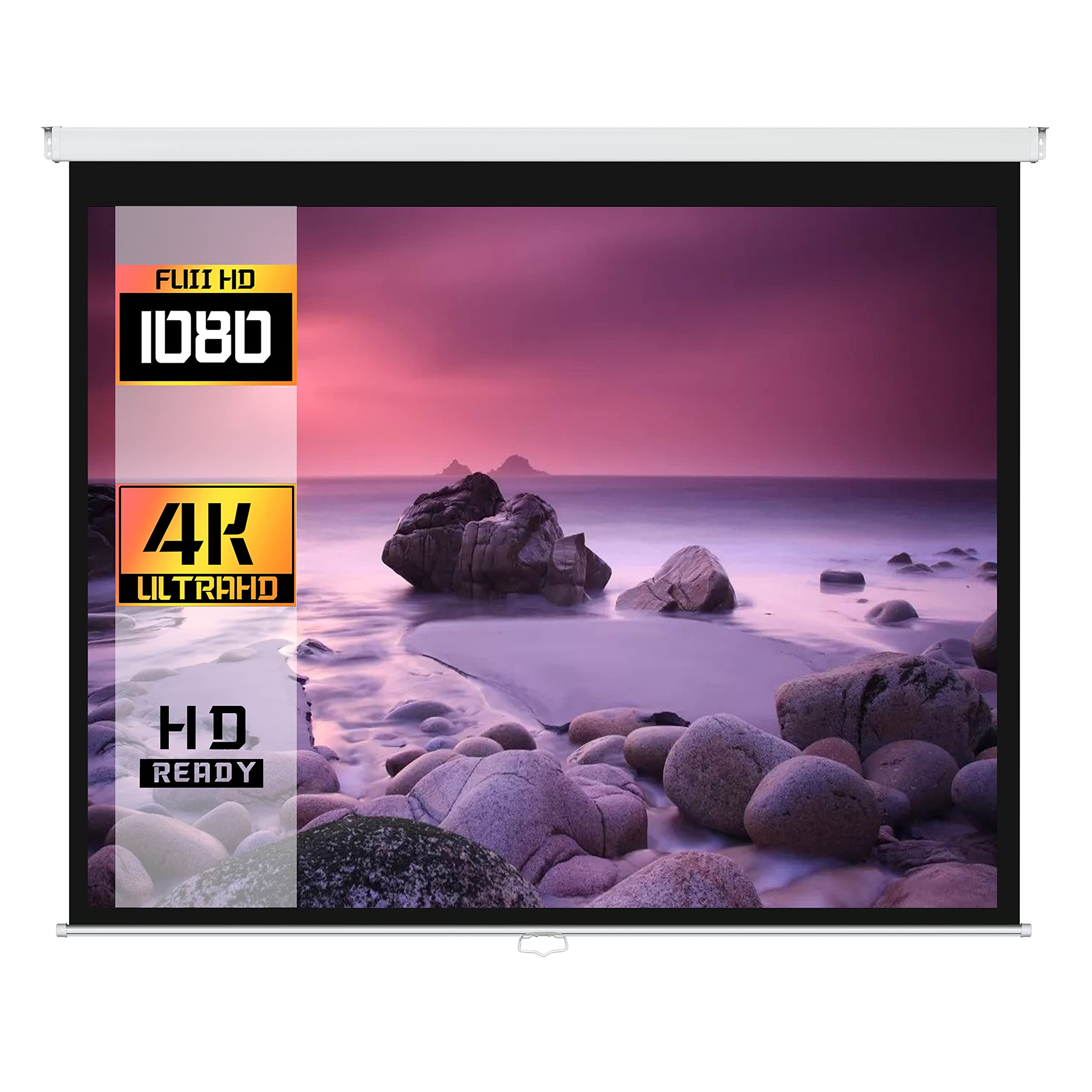 ProHT 84-Inch Manual Pull Down Projector Screen - 16:9 Aspect Ratio Matte White Projection Screen for Home Theater, Presentations & Movies | Perfect for HDTV, Sports, Office Meetings & Classroom Use