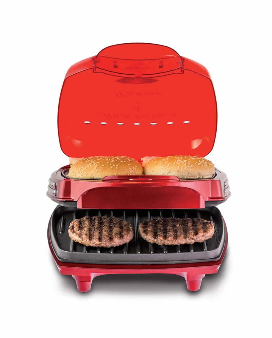 Ariete 185 Electric Hamburger Maker - Non-Stick Grill Plates, 1200W, Red - Perfect for Home BBQs, Parties & Quick Meals