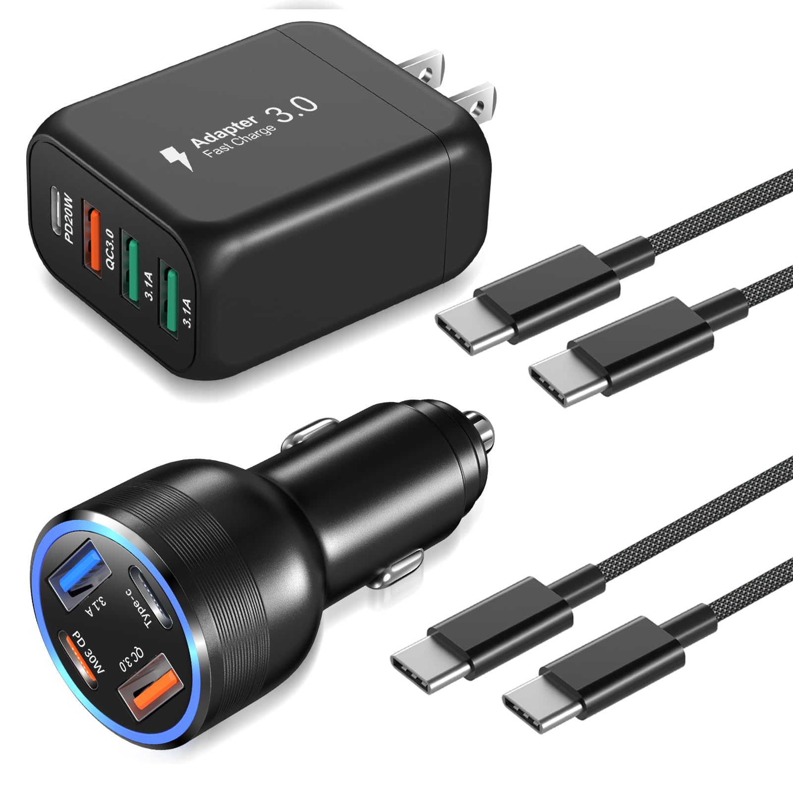65W USB C Car Charger with 4 Ports - PD/QC 3.0 Fast Charging Adapter for iPhone 15/14/13/12/11, Samsung Galaxy, Google Pixel & Android Phones - Perfect for Road Trips & Daily Commutes