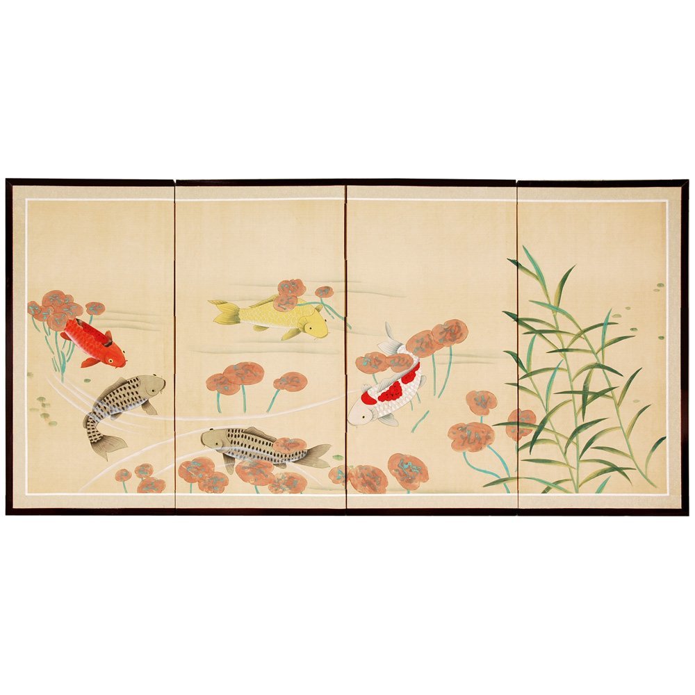 ORIENTAL Furniture 6-Feet 5 Lucky Fish Brush Art Wall Screen - 36 x 72 Inch Hand-Painted Asian Room Divider for Wedding Decor, Living Room & Bedroom Partition