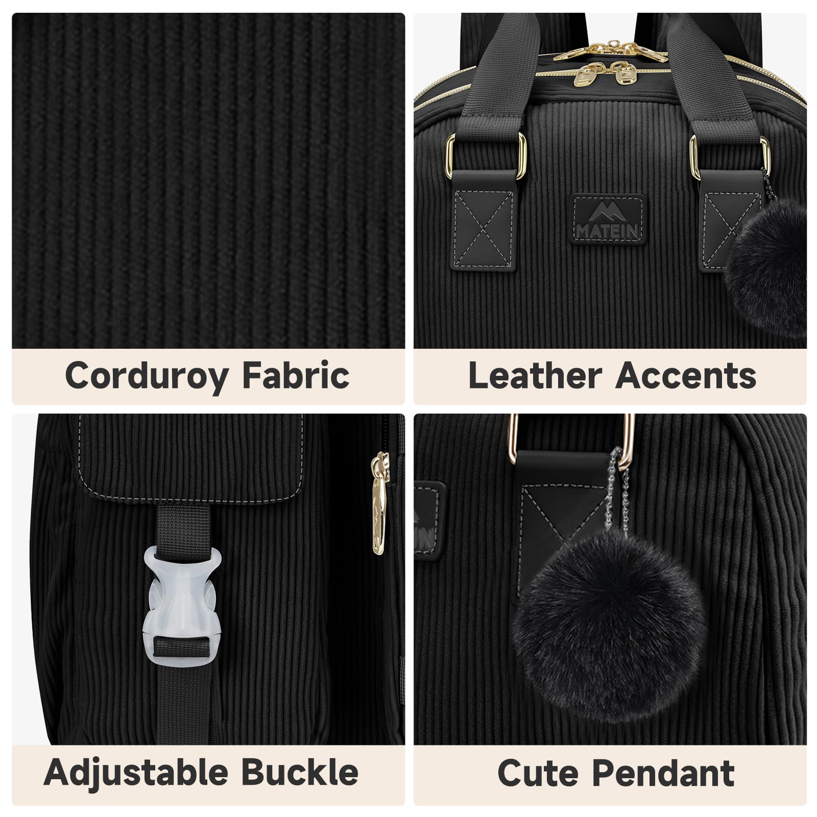 MATEIN Cute Laptop Backpack for Women - 15.6 Inch Corduroy USB Charging Backpack, TSA Lightweight Aesthetic Daypack for College, Work, Travel, Nurse, Teacher Gift - Perfect for Office, School, and Daily Commute