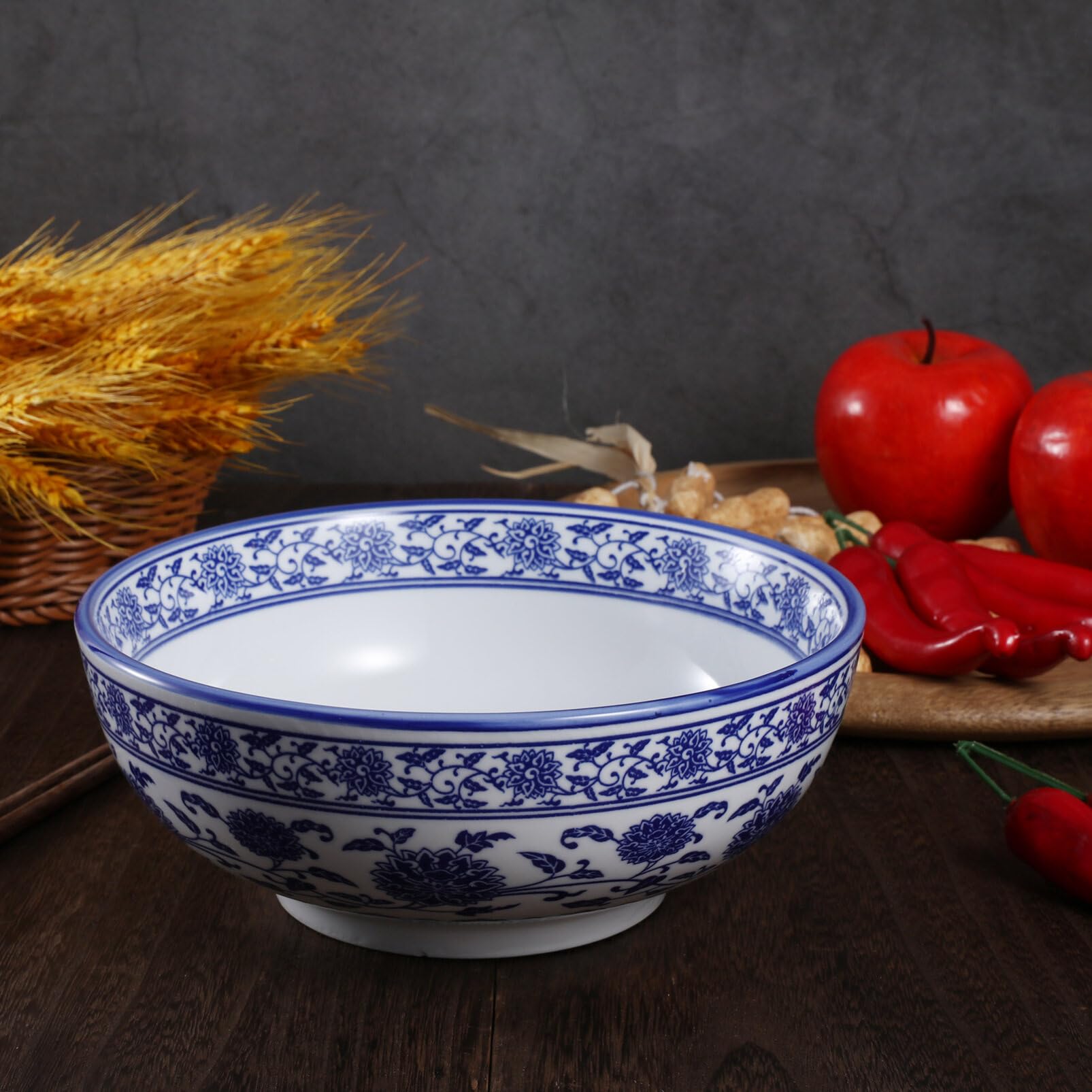 Premium Blue and White Porcelain Mixing Bowls Set - Chinese Style Ceramic Serving Bowls for Noodles, Soup, Salad, Pasta, Rice, Porridge & Fruits - Durable Ramen Bowl & Fruit Bowl - Perfect for Kitchen, Dining & Food Presentation
