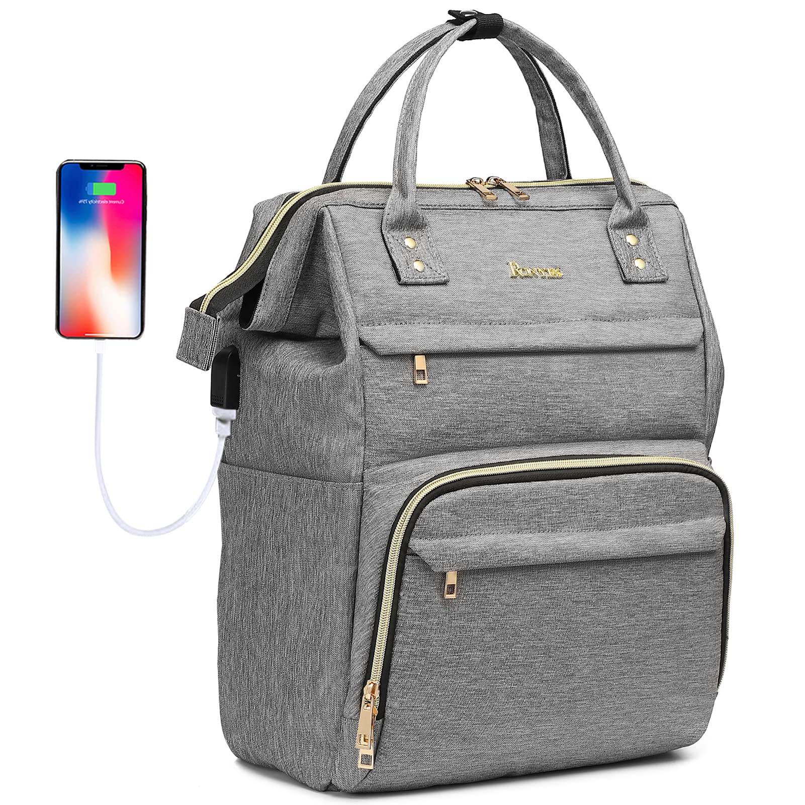 Ronyes Women's Waterproof Laptop Backpack with USB Charging Port - 15.6 Inch Business Travel Backpack for College, School, Work - Perfect for Teachers, Nurses & Professionals (Grey) | Ideal for Commuting, Business Trips & Daily Use
