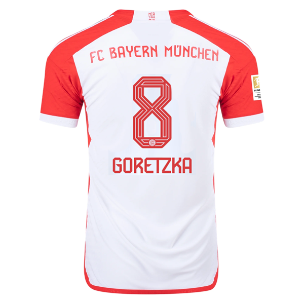 Adidas Bayern Munich Leon Goretzka Authentic Home Jersey 23/24 - White/Red with Bundesliga Champions Patch | Official Soccer Jersey for Fans & Players | Perfect for Matchdays, Training & Collecting