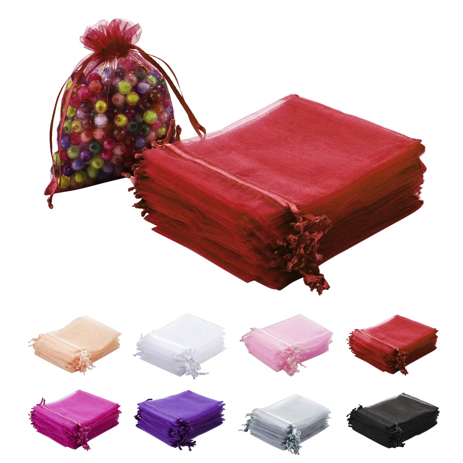 100PCS Sheer Red Organza Bags with Drawstring, 3.5 x 4.72 Inch Jewelry Gift Pouches, Wedding Party Favor Bags, Mesh Candy Bags for Christmas, Birthday, Baby Shower - Perfect for Wedding Favors, Party Decorations, Jewelry Packaging and Gift Wrapping