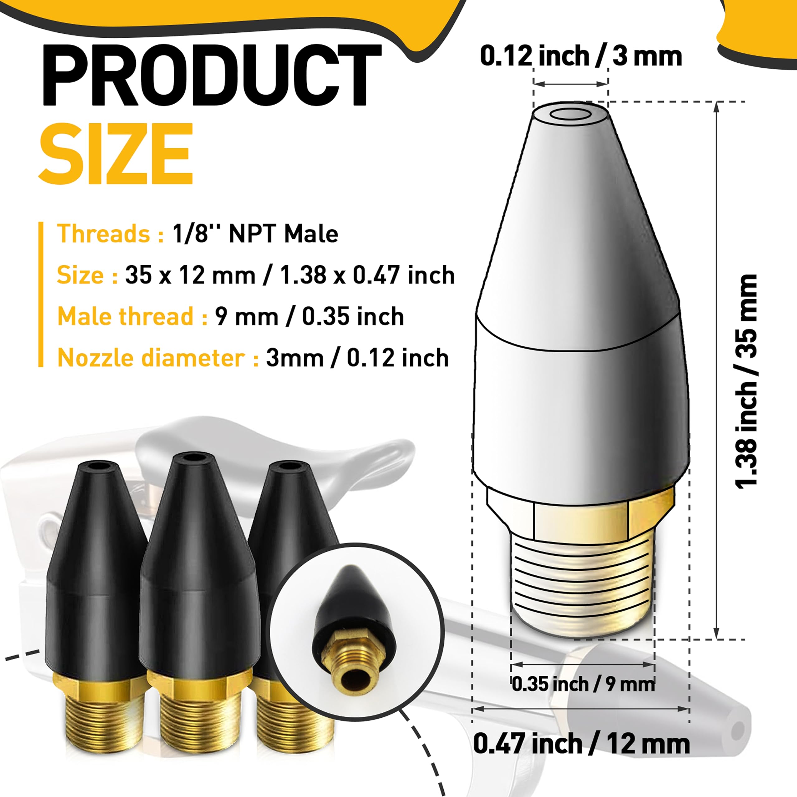 3 Pcs Rubber Air Nozzle Tips for Air Blow Guns - Durable Rubber Tips for Air Tools, Replacement Parts for Air Nozzles & Accessories - Perfect for Cleaning, Dusting, and Drying in Workshops, Garages, and DIY Projects