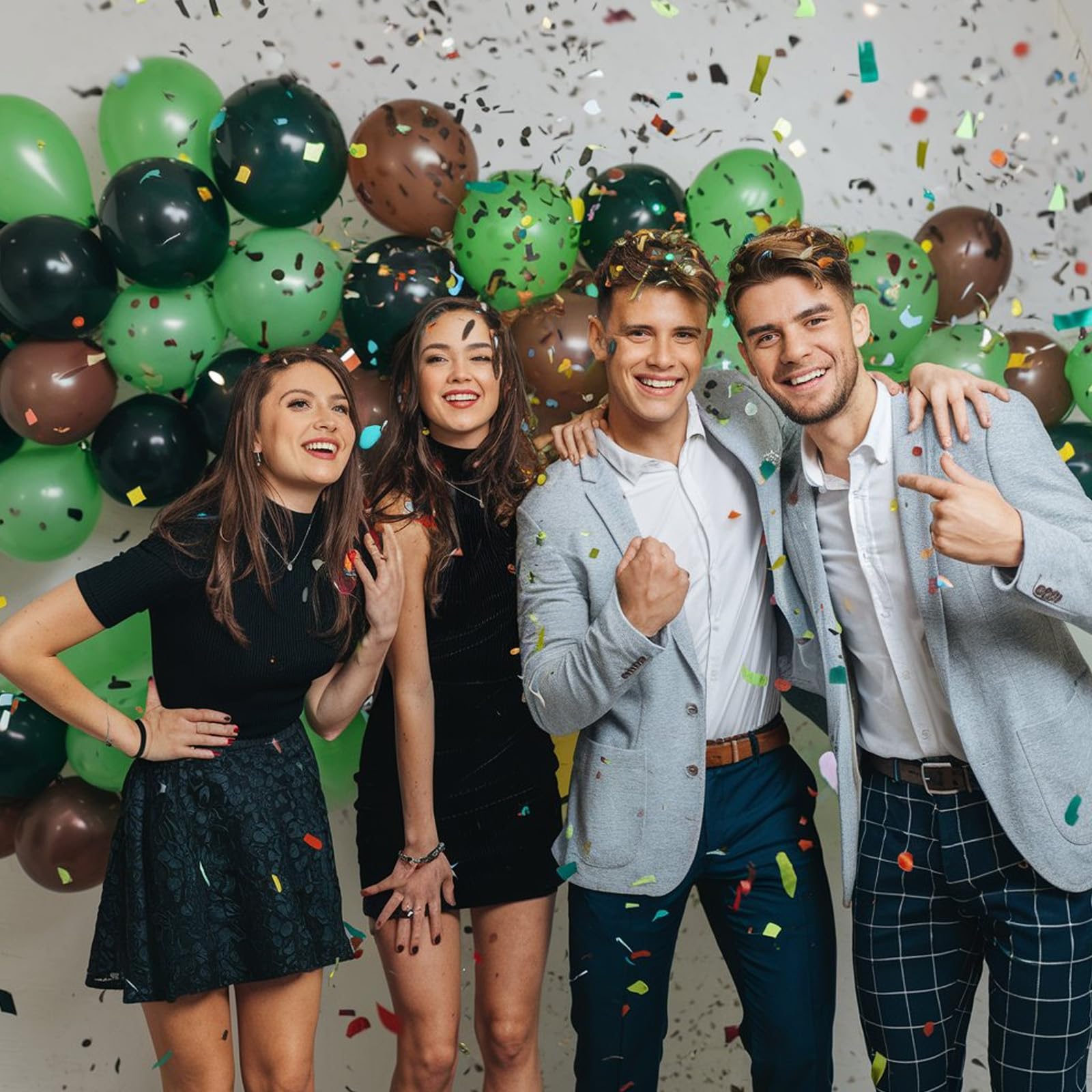 12 Inch Retro Green & Black Latex Balloons with Confetti - Jungle Safari Theme Party Decor for Baby Shower, Wedding, Graduation, Birthday | Perfect for Boys' Video Game Parties & Themed Events