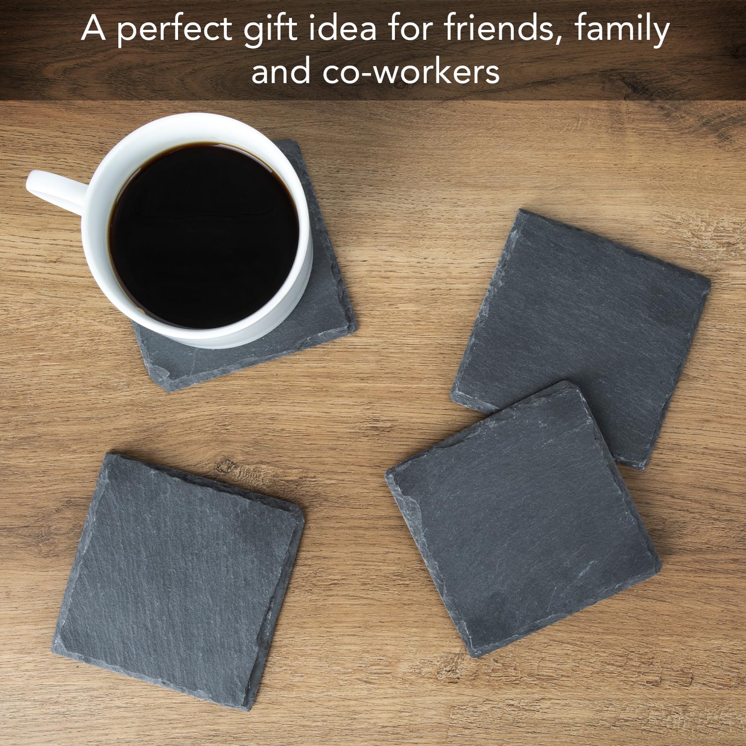 Thirstystone 4 Pack Natural Gray Slate Coasters with Cork Backing - Elegant Stone Drink Coasters, Heat Resistant & Easy to Clean - Perfect for Coffee Tables, Bars, and Home Decor