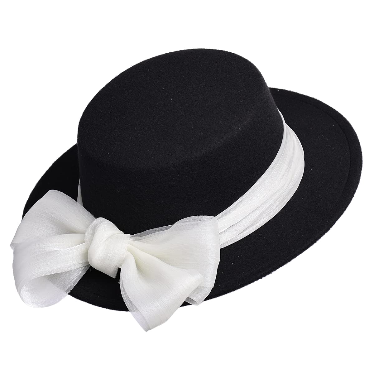 Victorian Style Women's Fedora Hat with Vintage Bow - Elegant Black Wide Brim Hat for Tea Parties, Weddings & Steampunk Cosplay