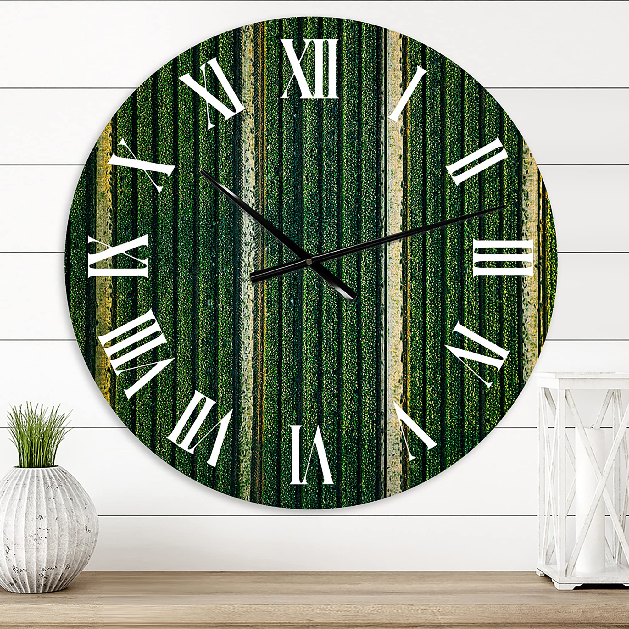 DesignQ Traditional Wall Clock - Aerial View of Cabbage Rows Field - Large Farmhouse Decor Clock for Living Room, Kitchen & Office - Perfect for Country Style Home Décor