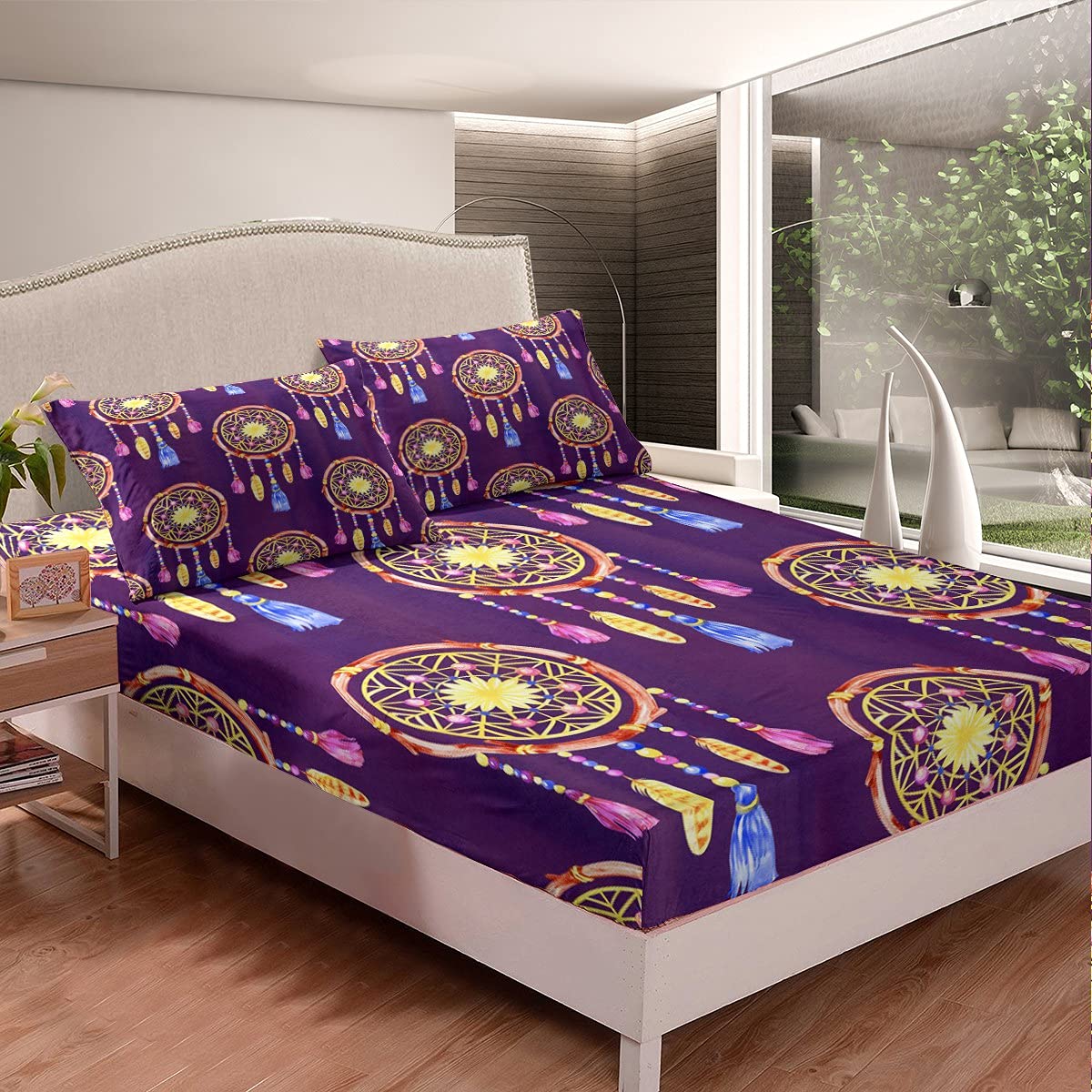 Bohemian Dreamcatcher Bed Sheet Set - Full Size for Kids & Adults - Soft Microfiber Breathable Bedding for Cozy Nights