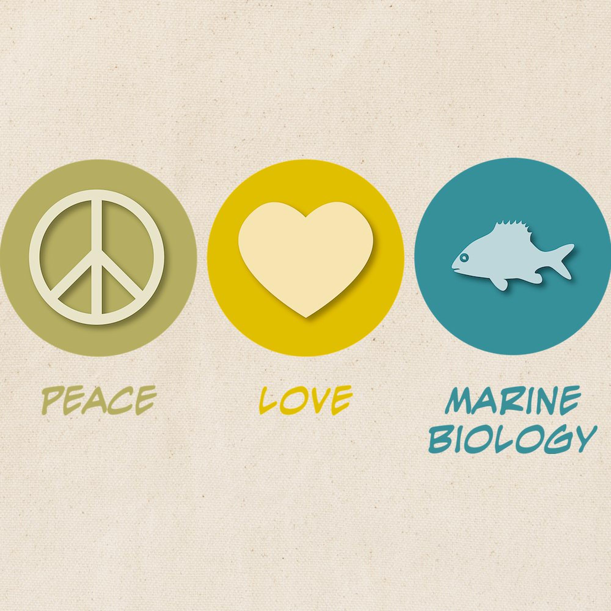 Eco-Friendly Peace Love Marine Biology Canvas Tote Bag - Reusable Natural Shopping Bag for Groceries, Beach & School | Sustainable Gift for Ocean Lovers