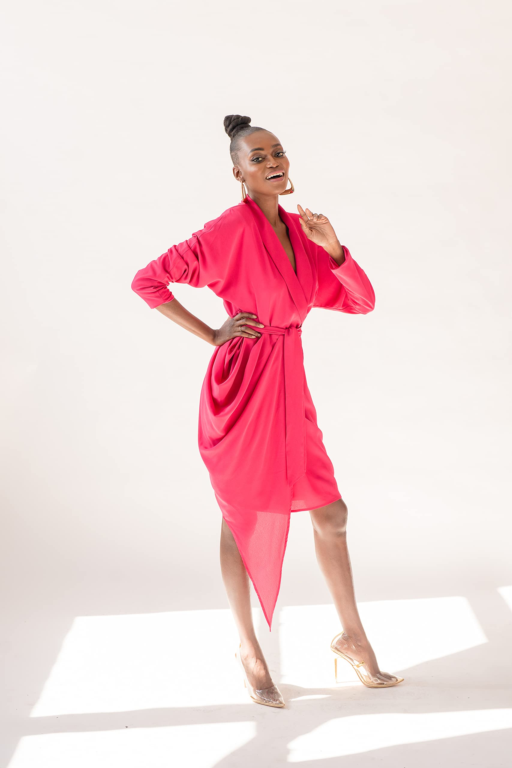 Pantora Women's Wanda Draped Asymmetrical Wrap Dress - Elegant Flowy Midi Dress for Date Night, Cocktail Party & Special Occasions