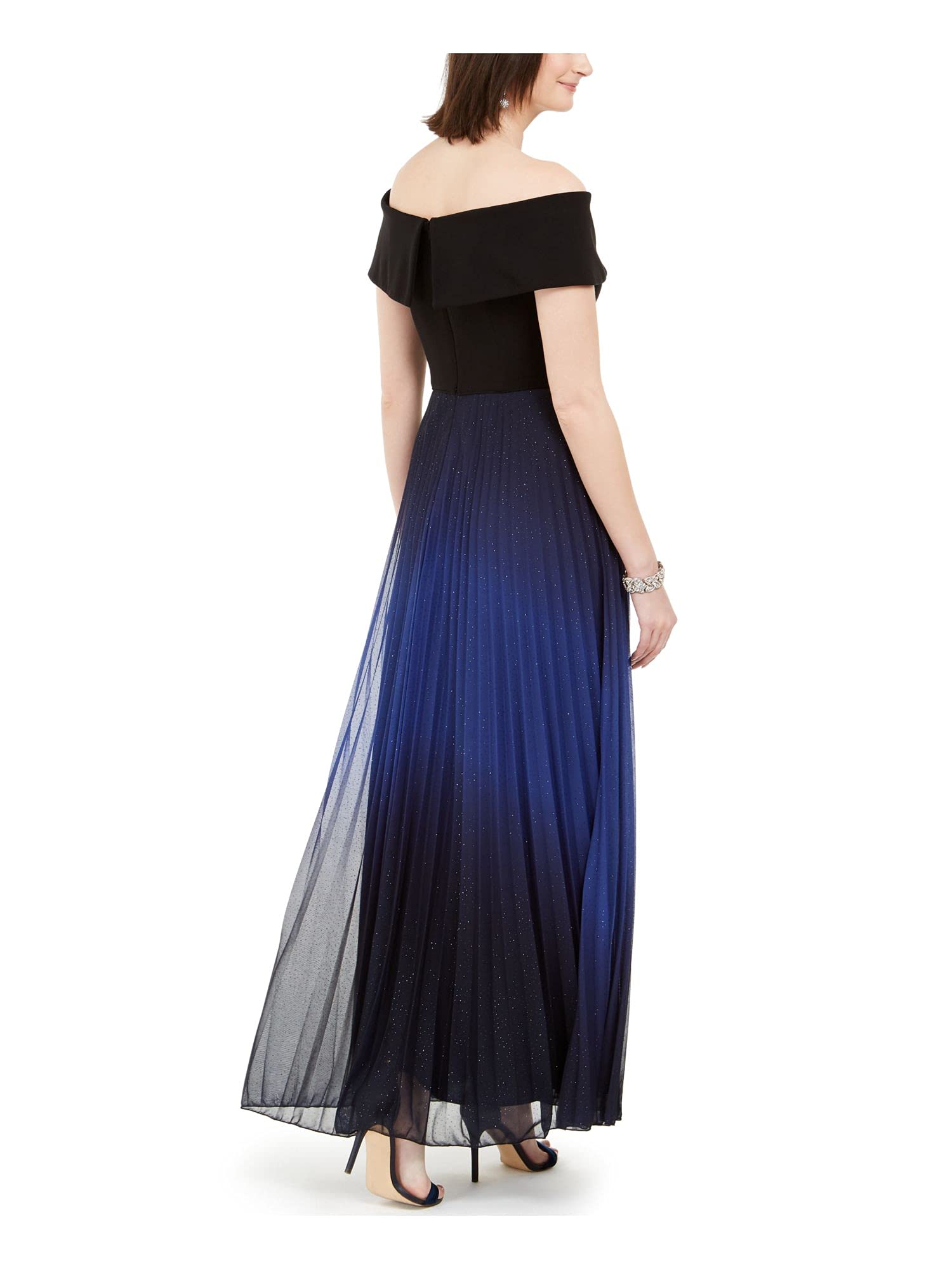 Betsy & Adam Women's Pleated Glitter Evening Dress - Blue Size 10 | Formal Gown for Prom, Cocktail Party & Black Tie Events