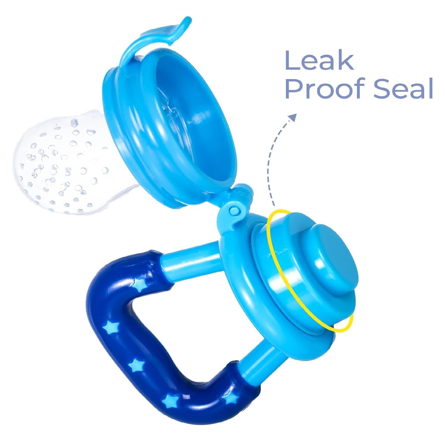 DKB Baby Fruit Feeder Pacifier Set - Includes Silicone Food Dispensing Spoon (90ml), Fruit Teether, Finger Brush, Baby Bib & Steel Bottle (240ml) - Blue | Safe for Infants 6+ Months | Perfect for Feeding, Teething Relief & On-the-Go Meals