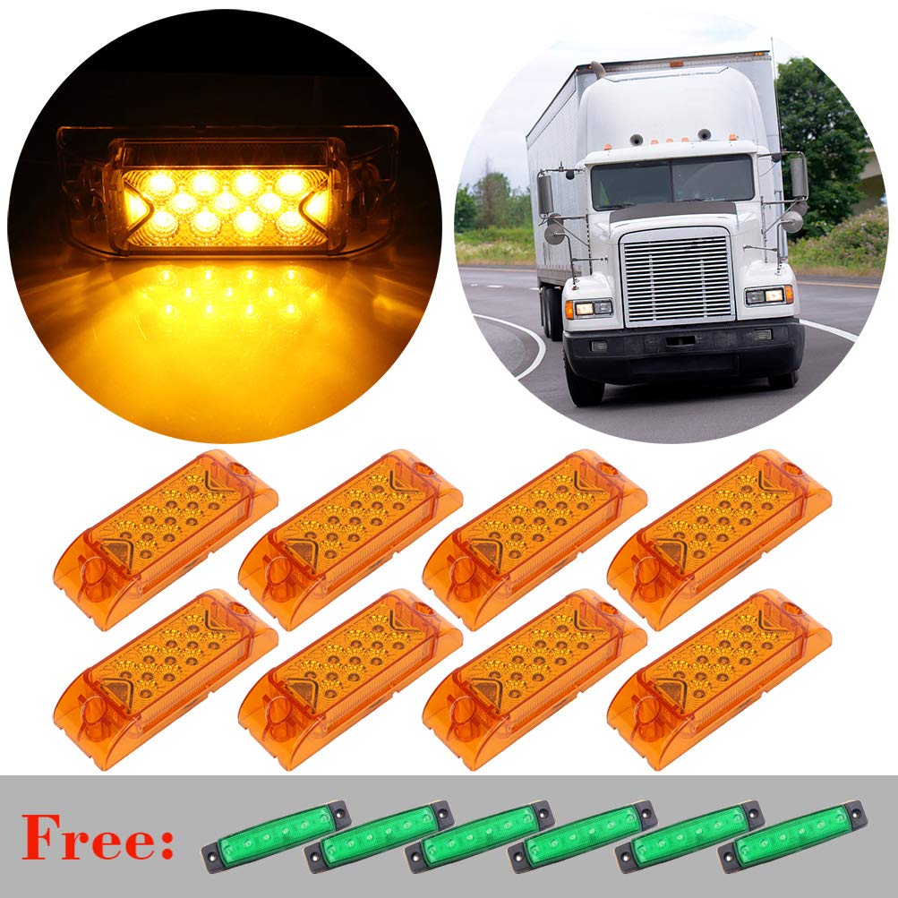 SCITOO 8Pcs Amber 13LED Side Marker Lights + 6Pcs Stop Turn Signal Tail Lights - Universal 12V Trailer Lights for Boats, Trucks & Pickups | Waterproof & Durable for Marine, RV & Off-Road Vehicles