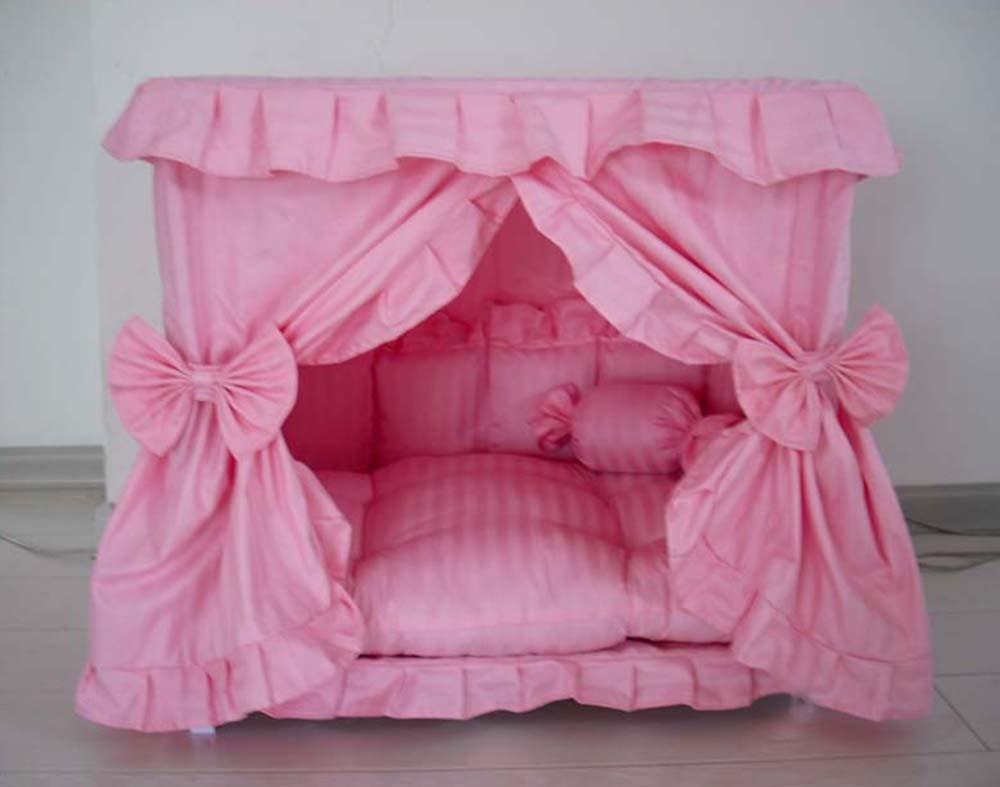 Princess Pink Handmade Pet Dog Bed House with Candy Pillow - Cozy & Cute Large Dog Bed for Small to Medium Dogs - Perfect for Indoor Use, Bedroom, or Pet Travel Accessories