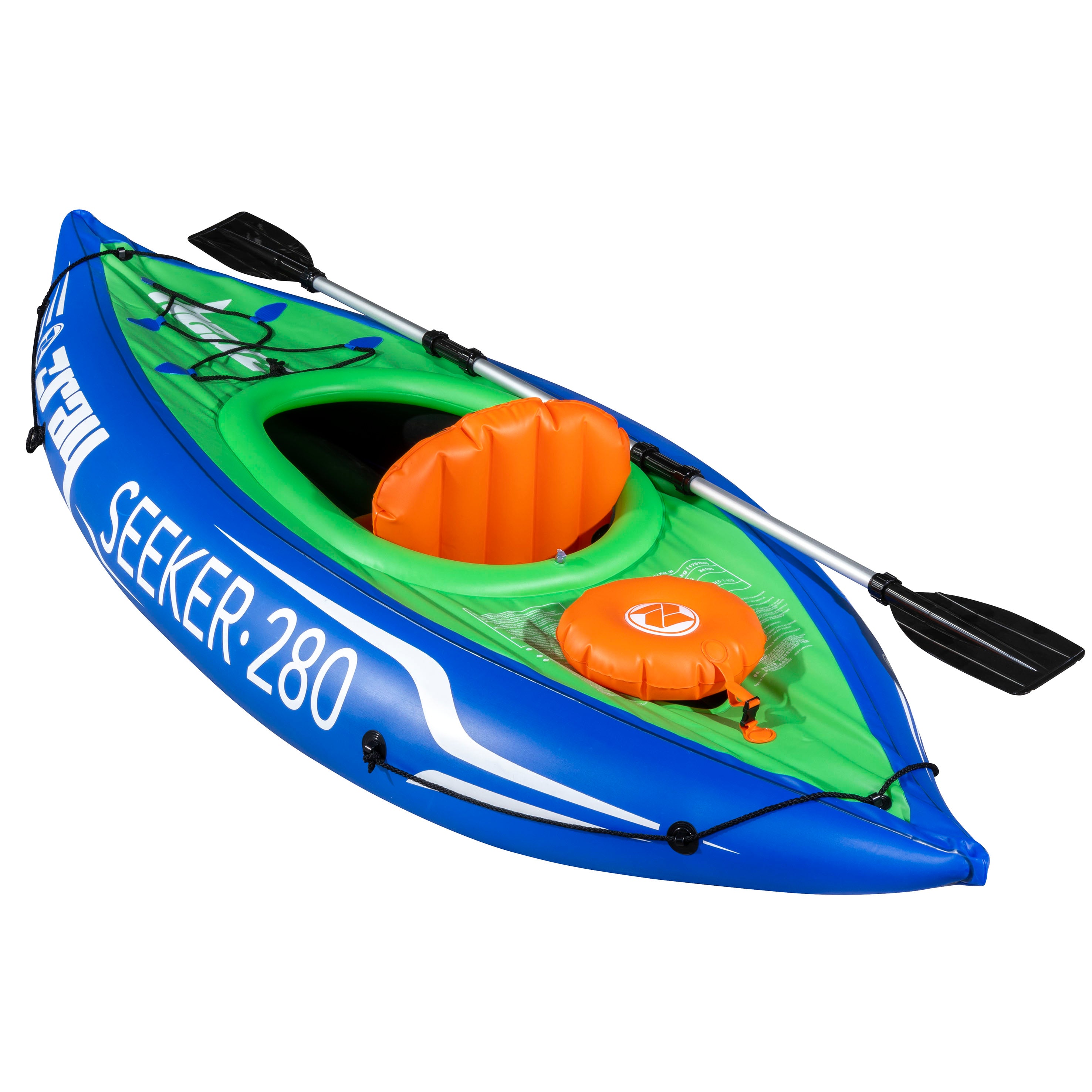 Inflatable One Person Kayak Canoe Set with Pump & Aluminum Paddle - Portable Blue Green Kayak for Adults - Perfect for Lakes, Rivers & Recreational Water Sports (Model DL154)