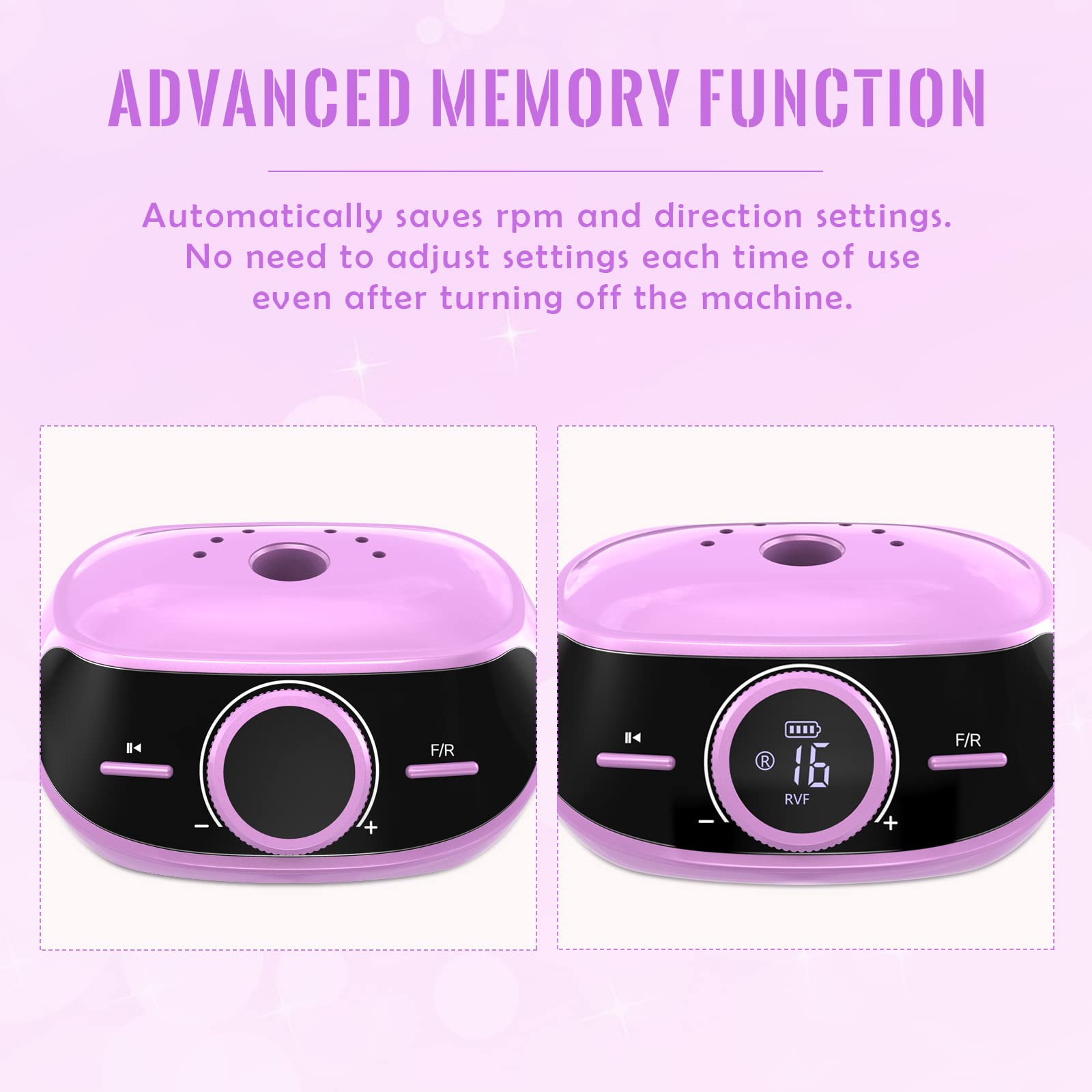 Delanie Professional 35,000 RPM Wireless Nail Drill Machine for Acrylic & Gel Nails - Electric Nail File Kit with Drill Bits, Memory Function & Pause Button (Purple) - Perfect for Salon, Home Manicure & Nail Art