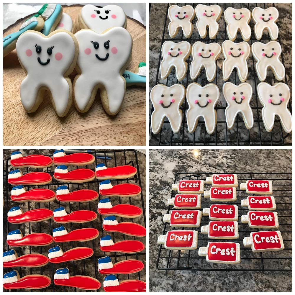 6Pcs Stainless Steel Toothbrush & Toothpaste Cookie Cutters - Cute Dental-Themed Fondant Cutters for Baby's First Tooth Party, Dentist Birthday Decorations & Baking Supplies | Perfect for Cupcakes, Cookies & DIY Cake Decorating