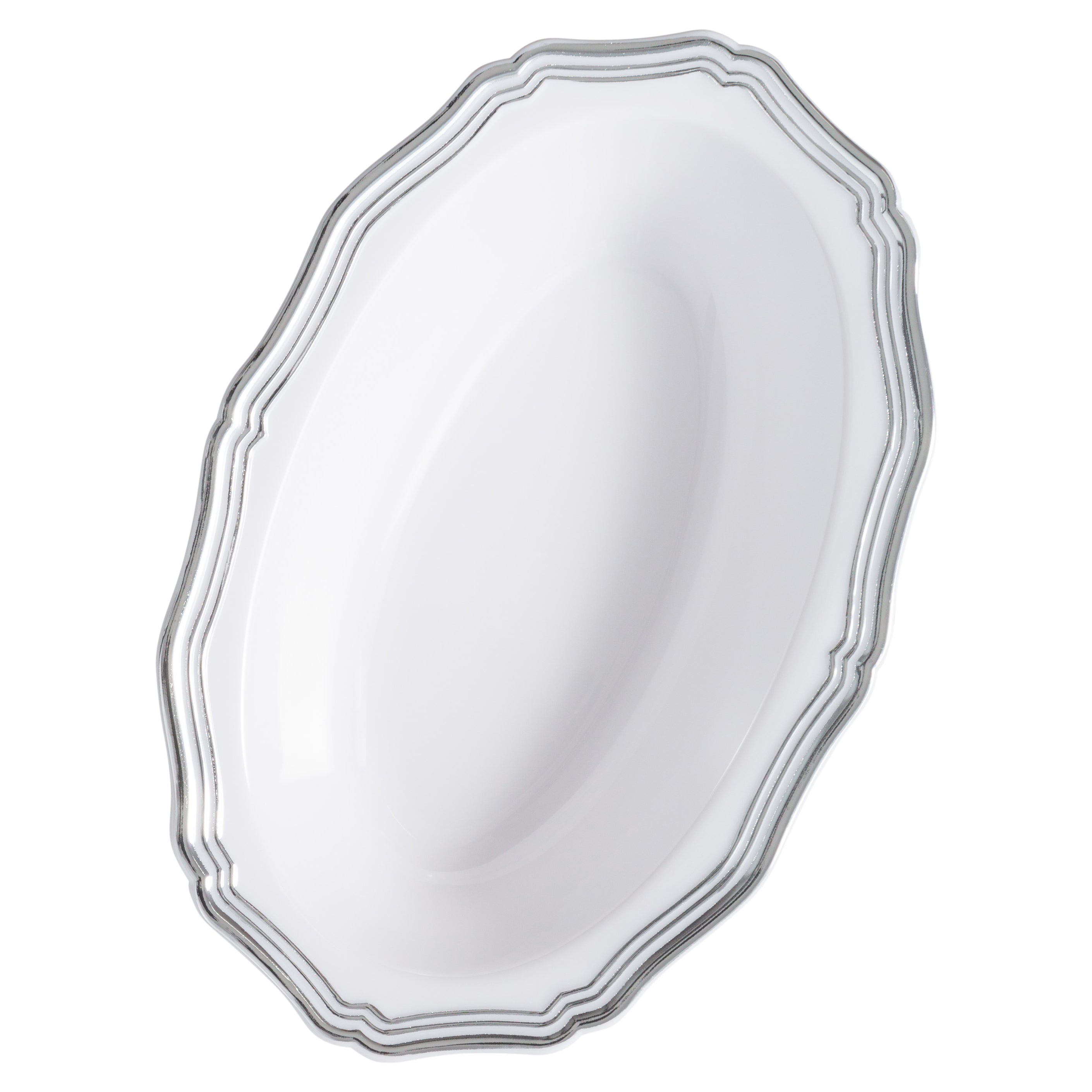 10-Pack White & Silver Round Plastic Plates - Elegant Disposable Dinnerware for Parties, Picnics & Events - Aristocrat Brand