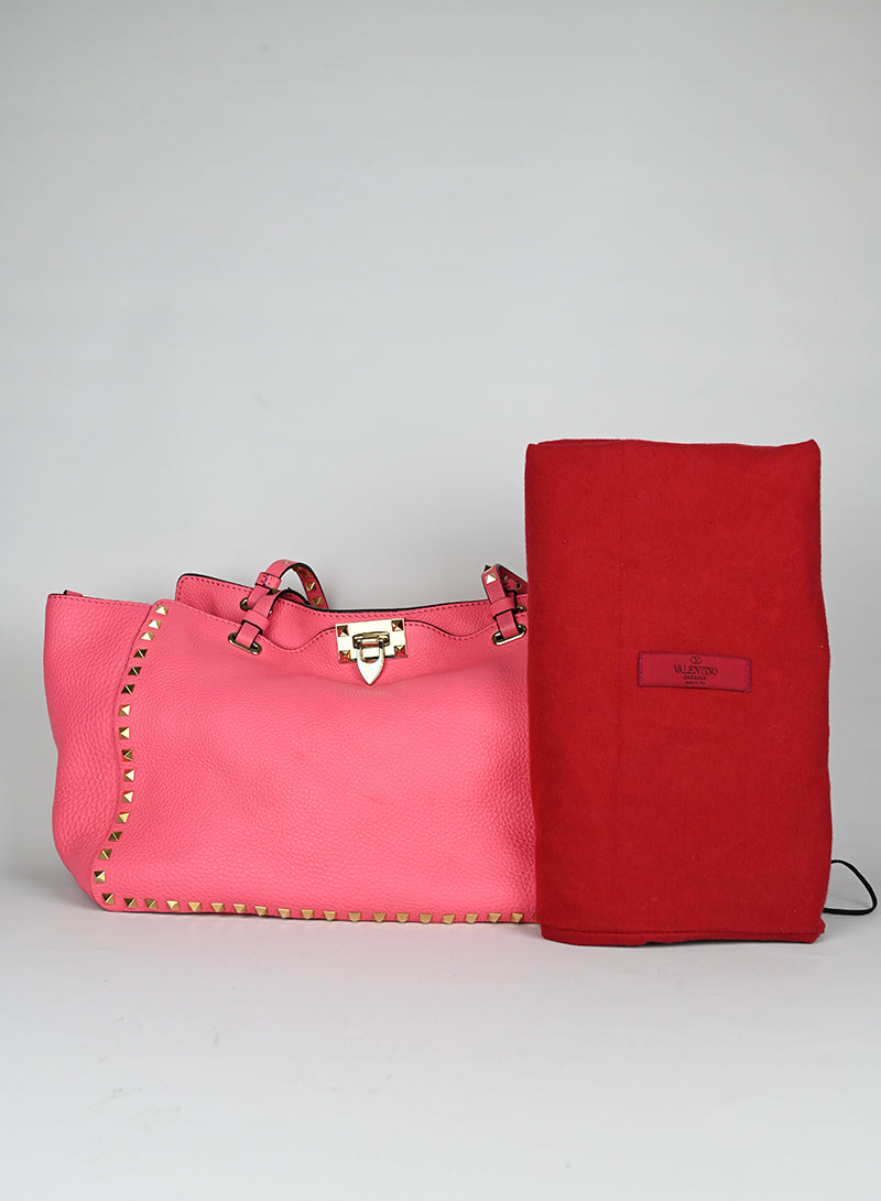 Valentino Rockstud Leather Tote Bag in Pink - Stylish Designer Handbag for Women, Perfect for Work, Travel & Everyday Use