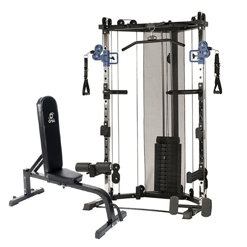 MightyMax X302 Functional Trainer & Half Rack with Adjustable Bench - Home Gym Equipment for Strength Training & Full Body Workouts