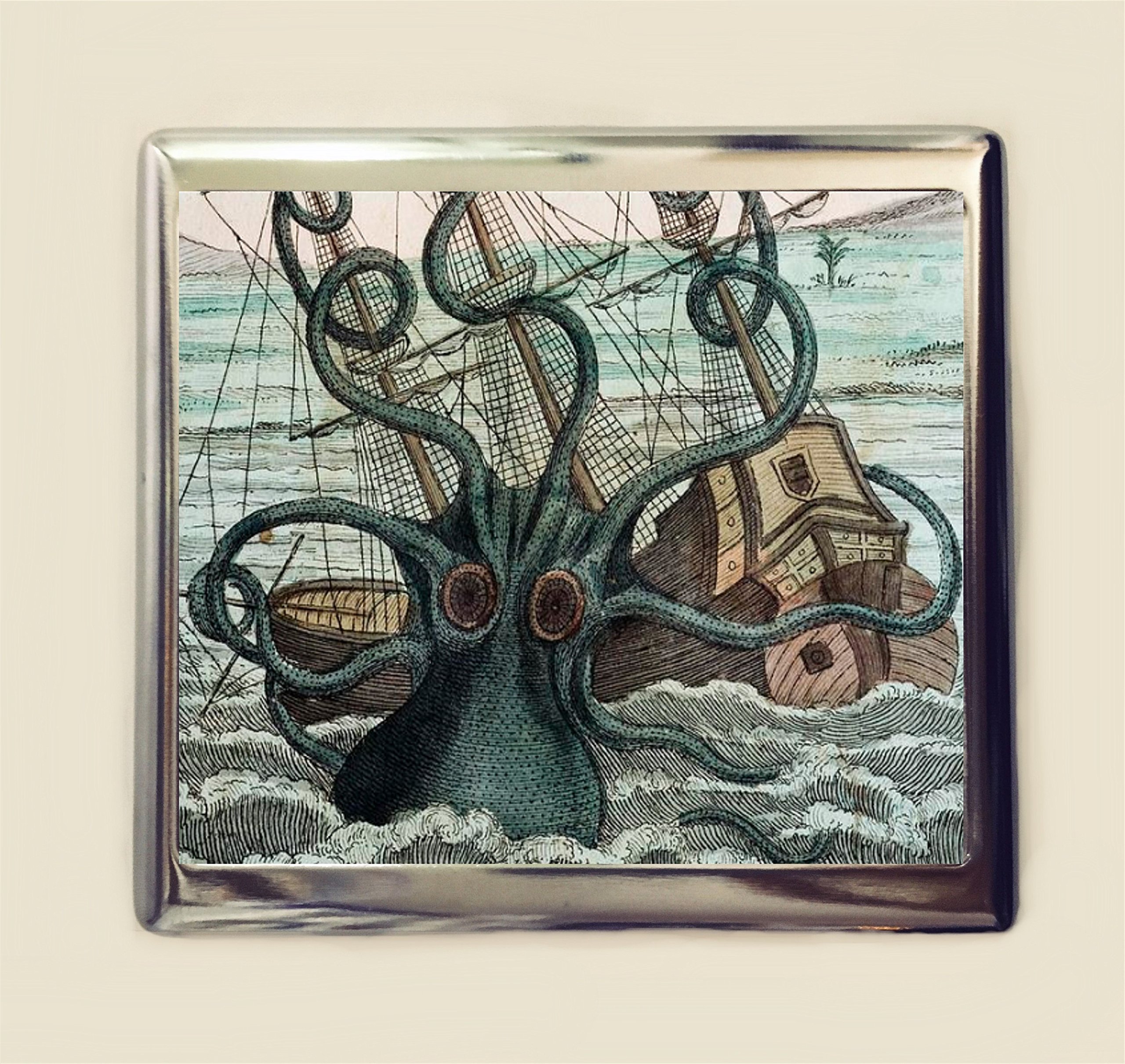 Kraken Octopus Cigarette Case & Business Card Holder - Victorian Style Squid Design Wallet for Men & Women - Perfect for Travel, Nightlife, and Collectors