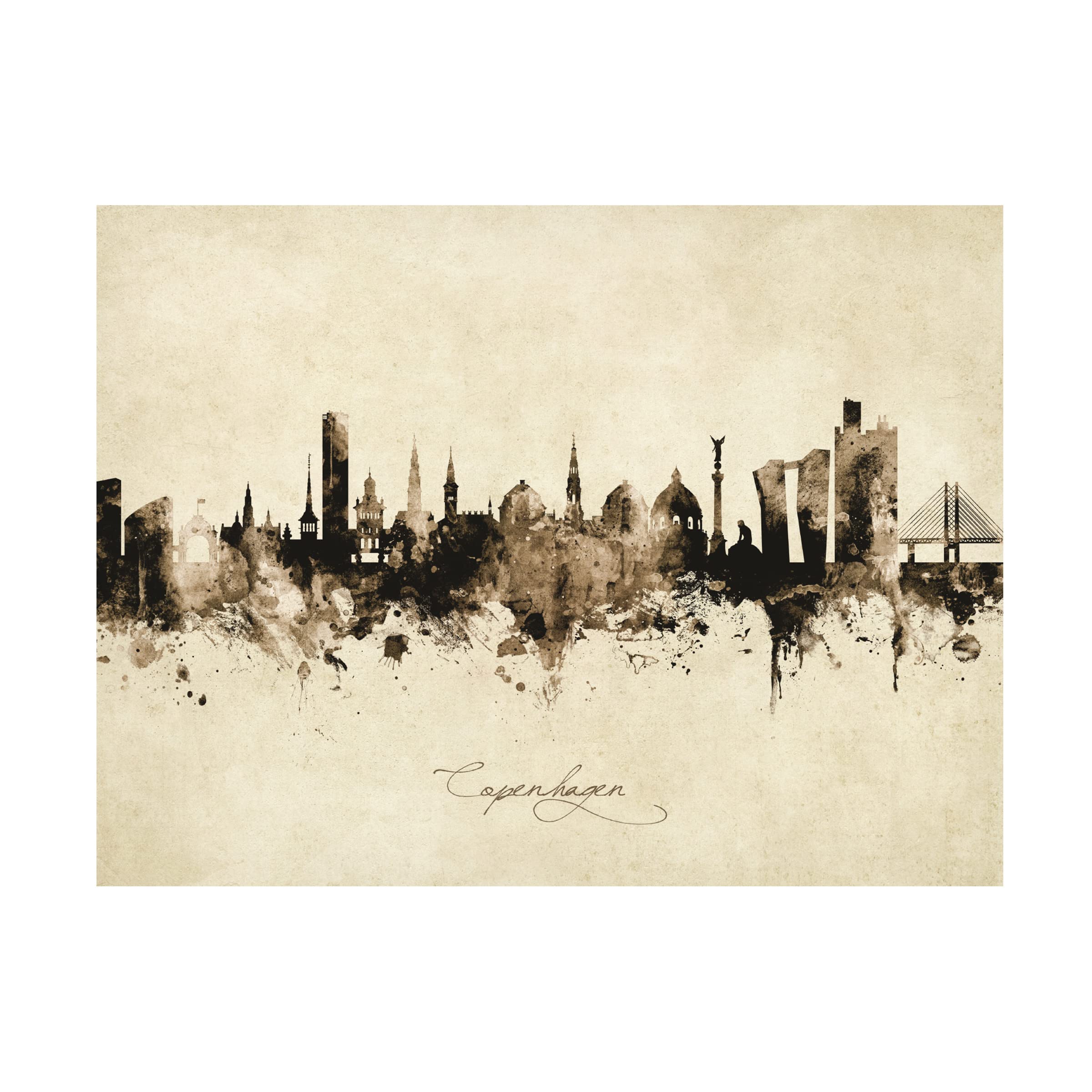 Michael Tompsett Copenhagen Denmark Skyline Vintage Canvas Art Print - Scandinavian Wall Decor for Living Room, Office & Bedroom