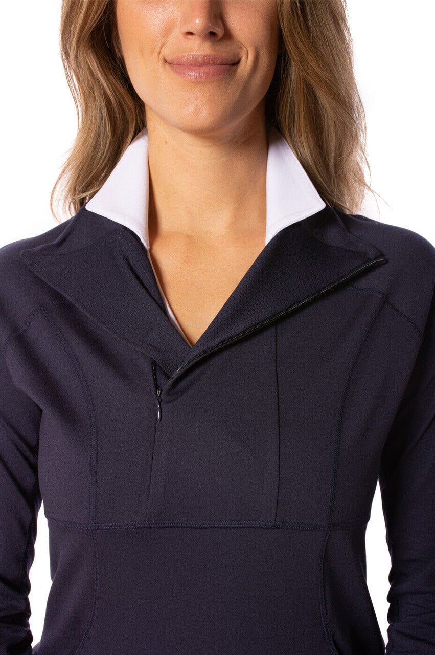 Navy Blue Contrast Quarter Zip Pullover Sweater for Men | Casual & Athletic Wear | Perfect for Workouts, Golf, and Outdoor Activities