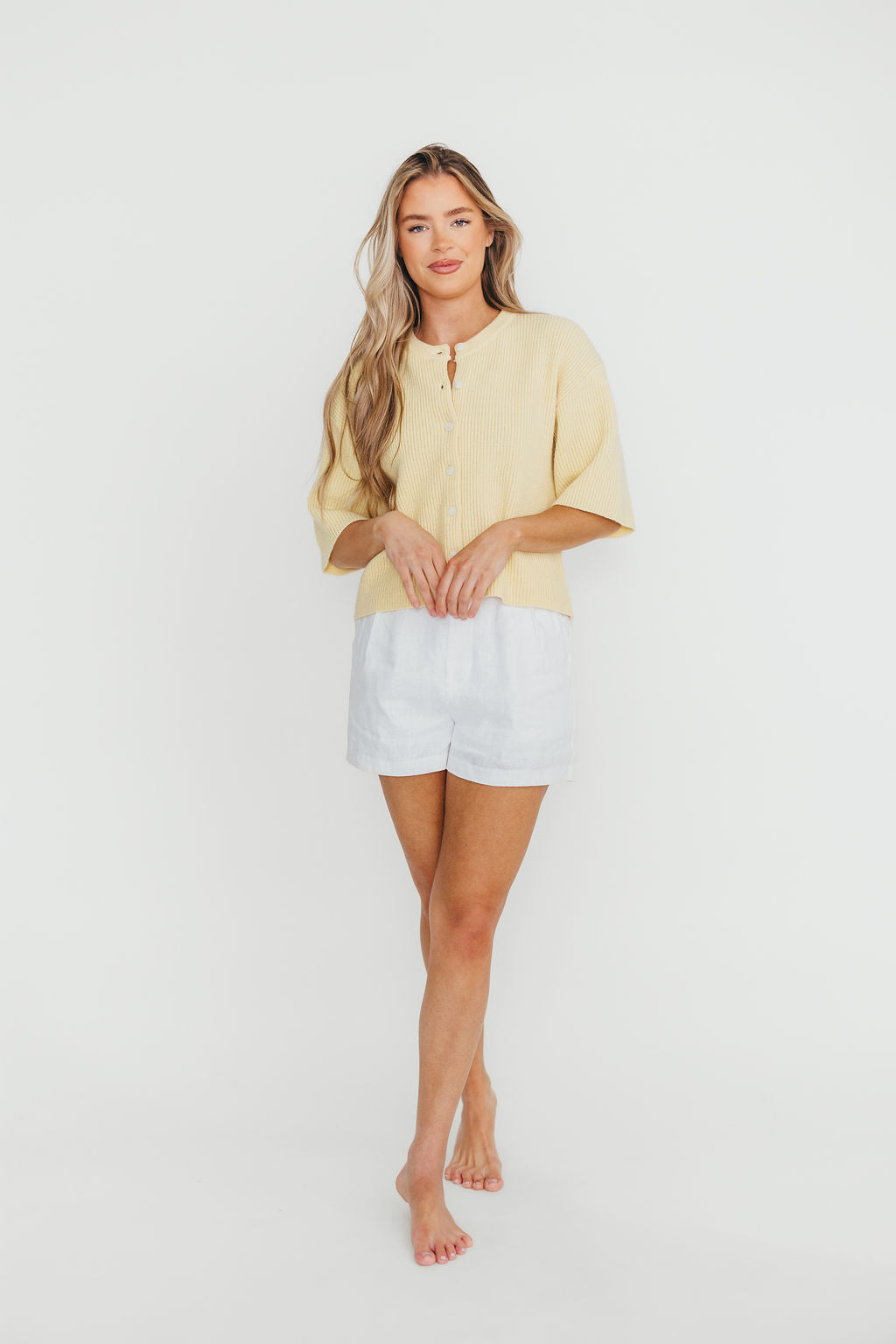 Karen Short Sleeve Cardigan in Yellow | Women's Lightweight Summer Knit Sweater | Perfect for Office, Casual Outings & Travel