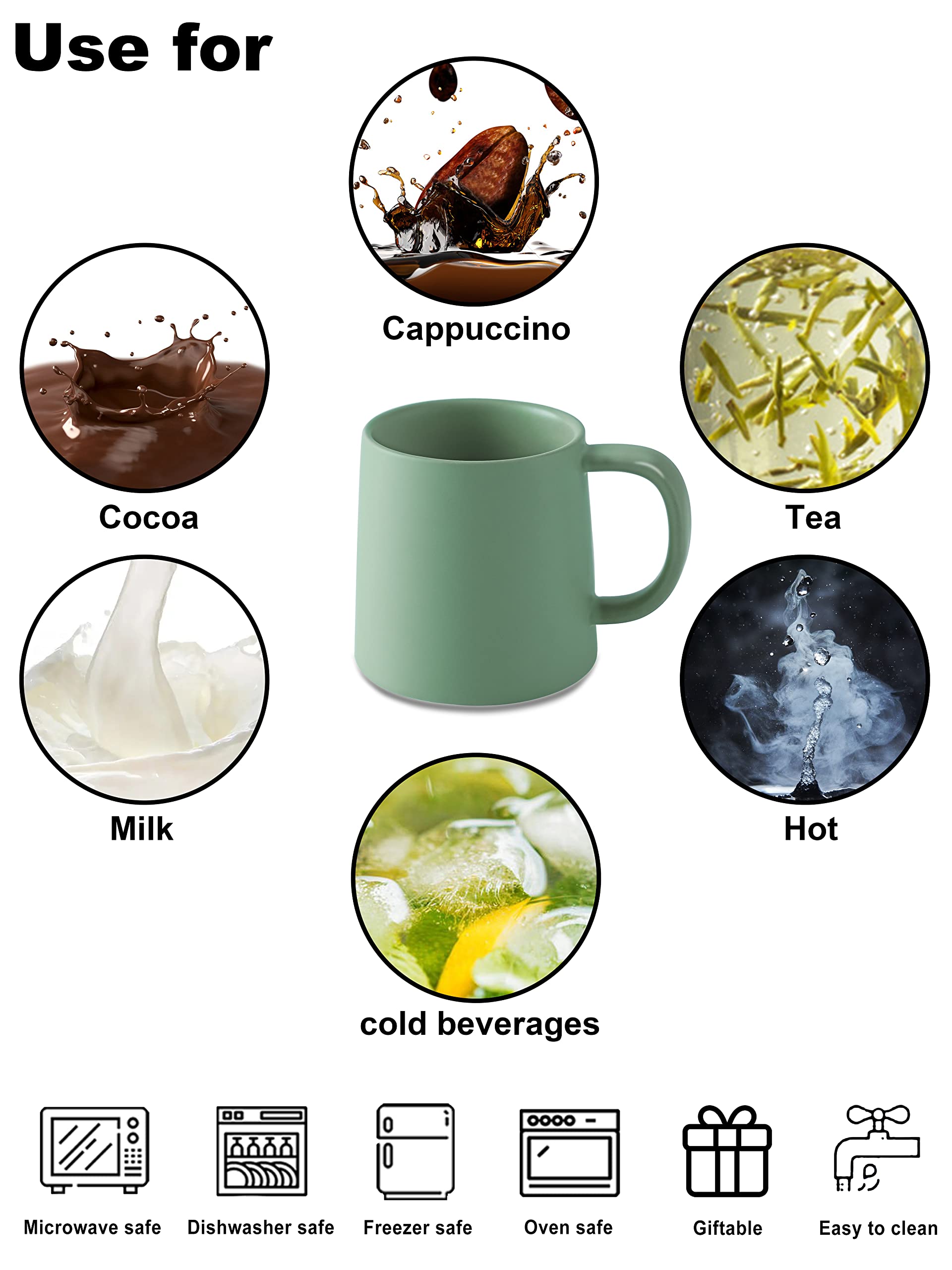 16 Oz Matte Sage Green Ceramic Coffee Mug - Single Solid Color Tea Cup for Home, Office & Gifts - Durable & Stylish Drinkware for Coffee, Tea & Hot Beverages