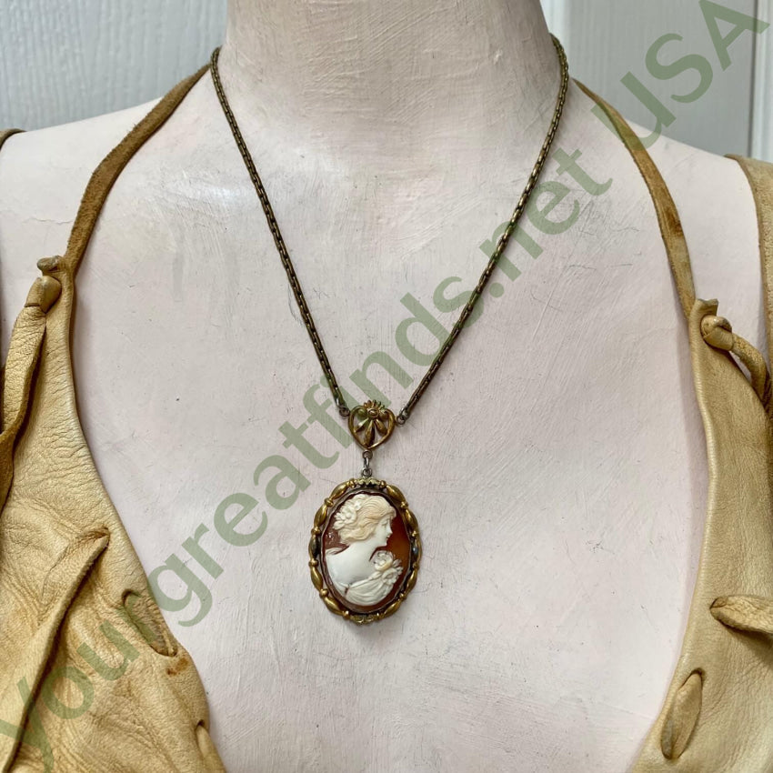 Vintage Gold Filled Carved Shell Cameo Necklace - Antique Jewelry for Women, Elegant Pendant Gift for Mother's Day, Anniversary & Special Occasions