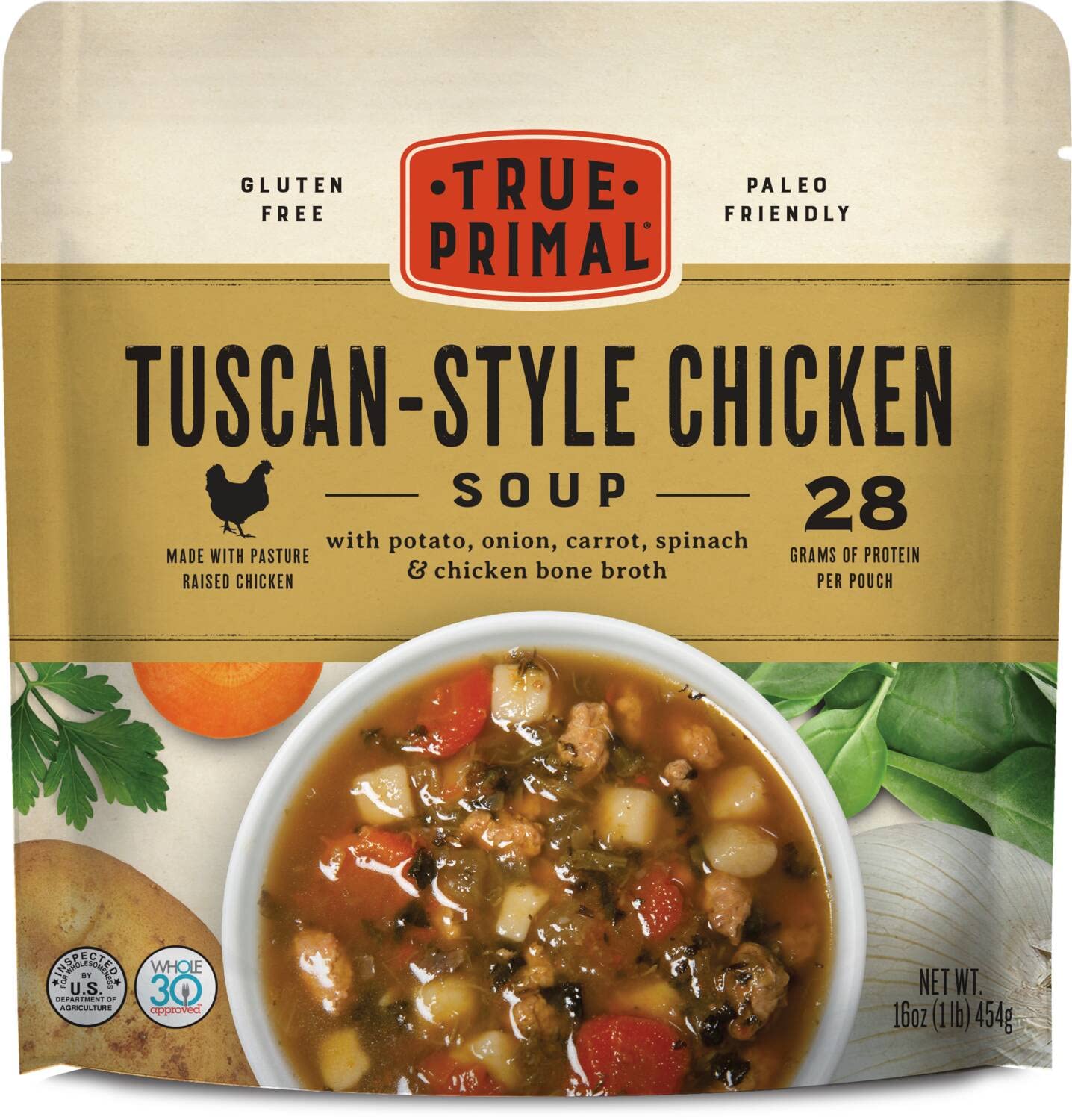 True Primal Tuscan-Style Chicken Soup 8-Pack | Ready to Eat Gluten-Free & Paleo | Pasture-Raised Chicken Bone Broth | Whole30 Approved | Perfect for Quick Meals, Camping & Healthy On-the-Go Nutrition