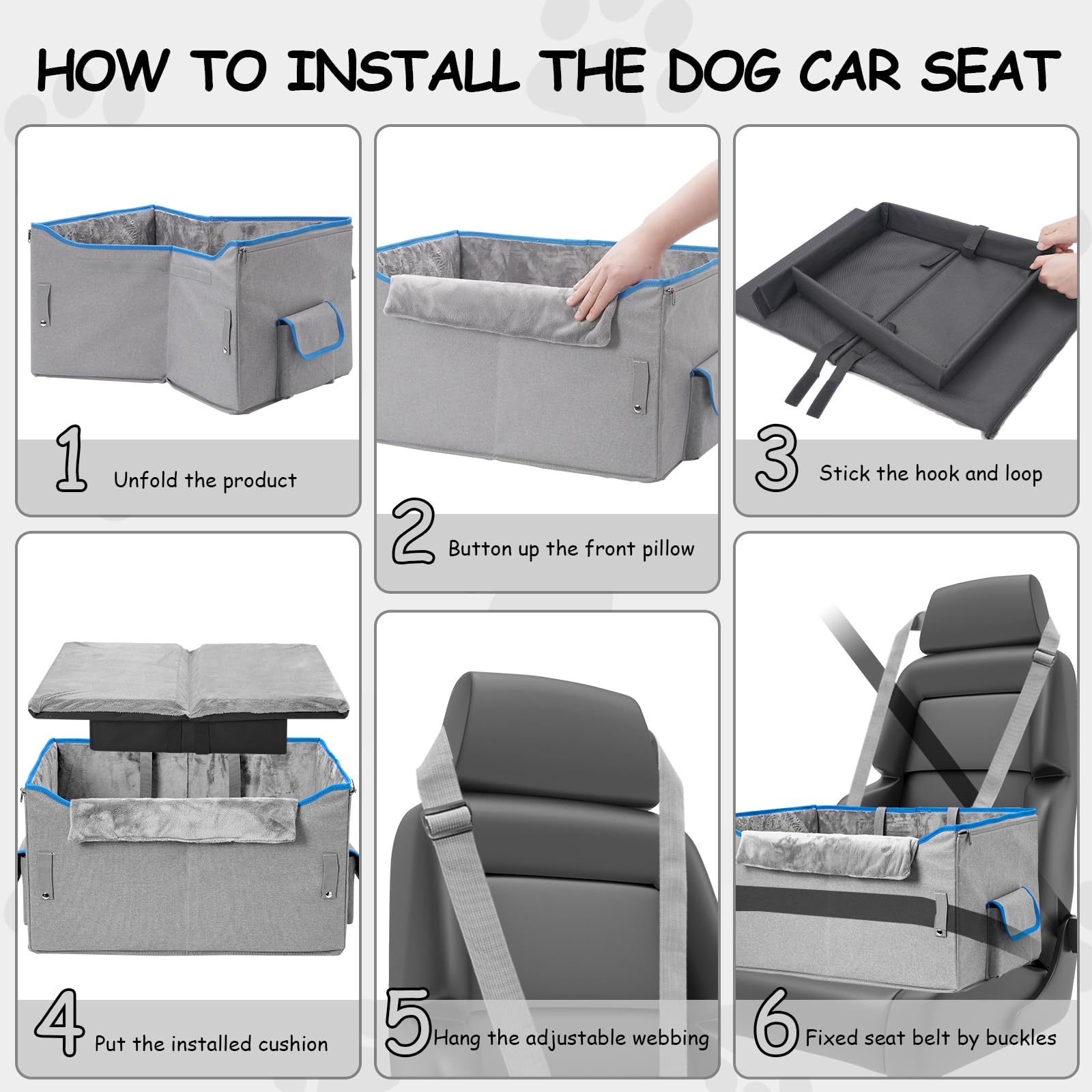 **Elevated Dog Car Seat for Medium & Small Dogs - Memory Foam Booster Seat with Clip-On Leash, Detachable & Portable for Travel - Perfect for SUV, Sedan & Road Trips (Blue)**    *(Ideal for Safe & Comfortable Car Rides, Vet Visits, and Family Outings with Your Pet)*