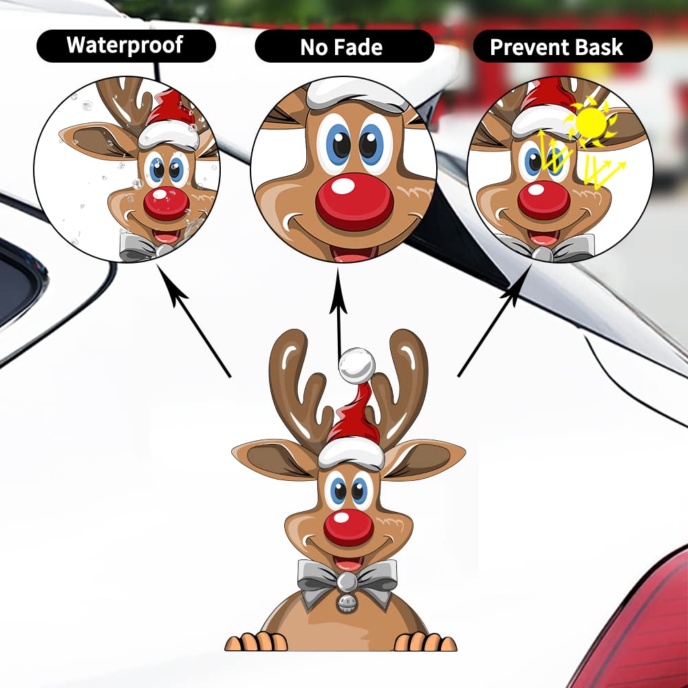 Christmas Reindeer Peeking Window Stickers - Cute Elk Snowman Car Decals, Holiday Bumper Stickers for Home & Auto Decor (Reindeer, 1 Pack) - Perfect for Christmas Party, Winter Home Decor & Car Window Decoration