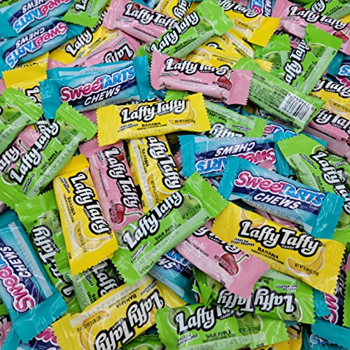 Laffy Taffy & Sweetarts Chewy Candy Variety Pack - Banana, Cherry & Sour Apple Flavored Fun Size Candies - Individually Wrapped Bulk Candy (1 Pound) - Perfect for Halloween, Party Favors & Office Snacks