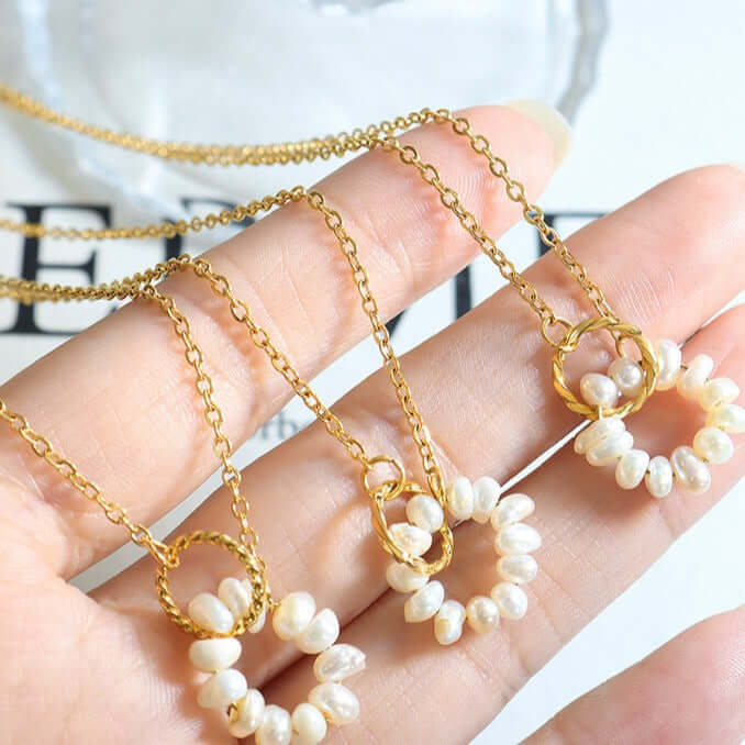 18K Gold Freshwater Pearl Link Chain Necklace for Women - Elegant Layered Jewelry Gift for Wedding, Anniversary & Special Occasions