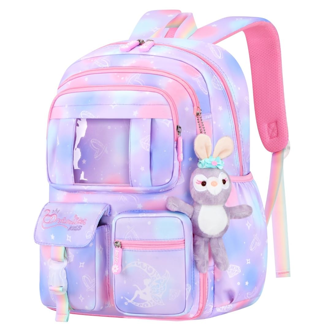 **Lightweight Girls Backpack for Elementary School - Purple Kids Bookbag with Multiple Compartments | Perfect for School, Travel & Daily Use**