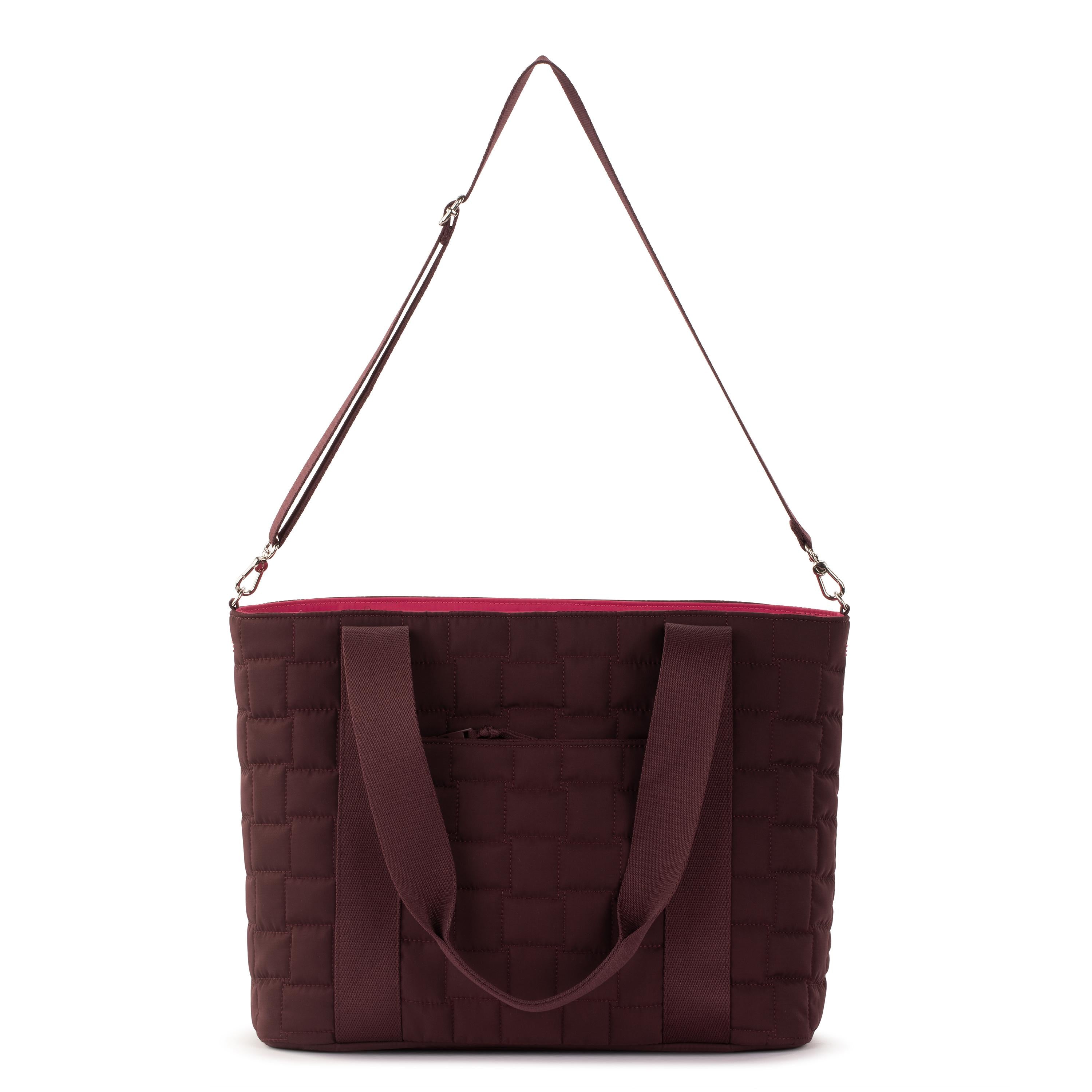 Arlo Large EcoTwill Tote Bag - Black Cherry Woven Quilted Design for Women, Perfect for Work, Travel & Shopping
