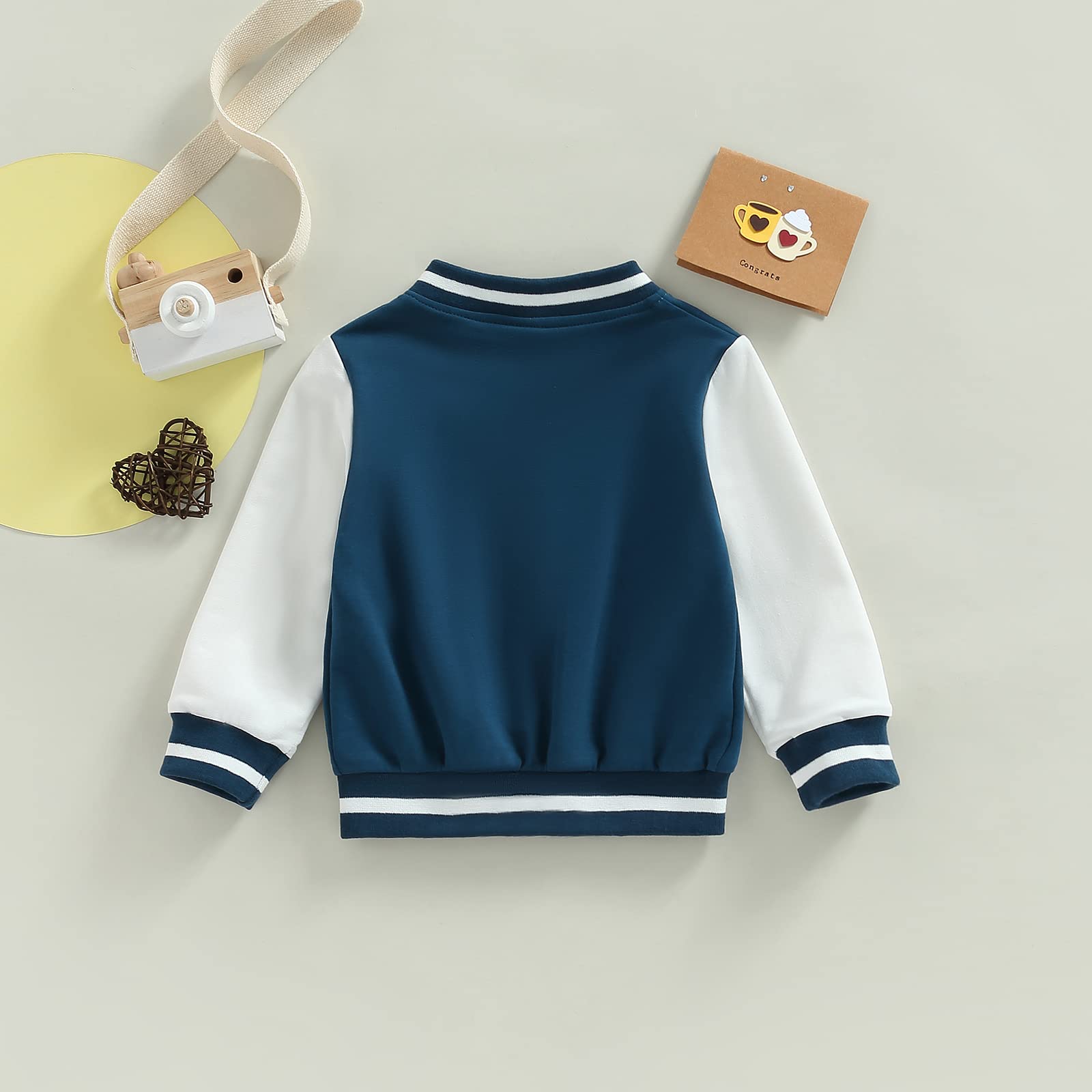 **Boys' Baseball Varsity Jacket - Button Down & Zip Up Contrast Color Coat for Toddlers & Kids - Fall & Spring Outerwear for School, Sports & Casual Wear**
