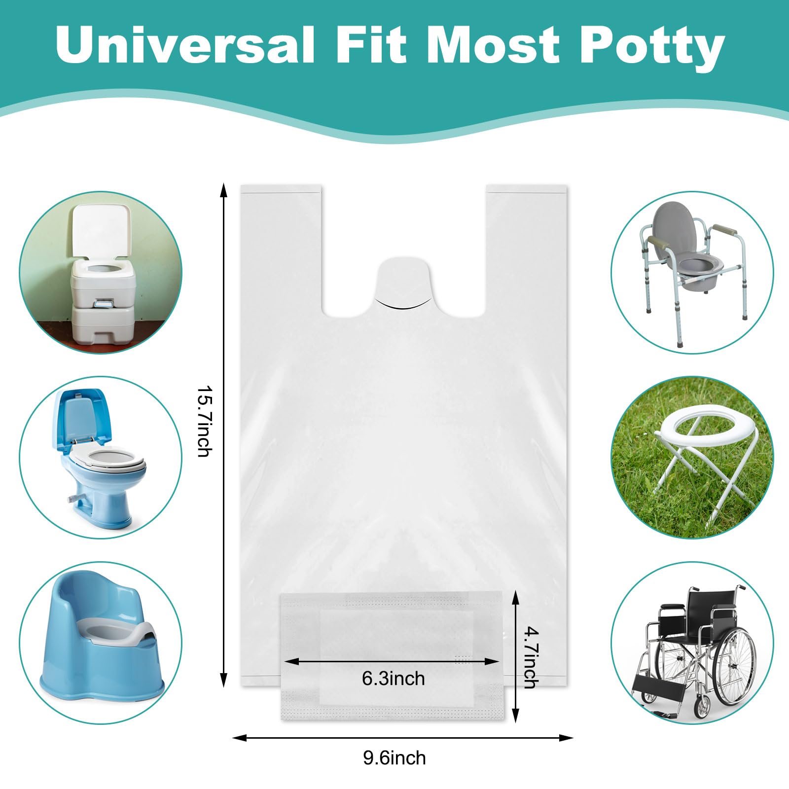 120 Pcs Disposable Travel Potty Bags with Absorbent Pads - Portable Car Potty Liners for Toddlers, Fits Most Potty Chairs - Ideal for Road Trips, Camping & Emergency Use