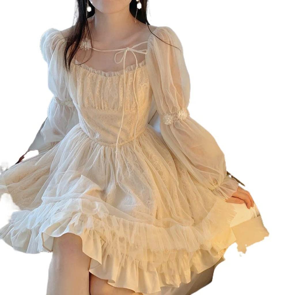 Lolita Kawaii Vintage Mini Dress for Women - Japanese Style Long Sleeve Casual One Piece Dress (Small, As Shown) | Perfect for Cosplay, Tea Parties & Kawaii Fashion Outfits